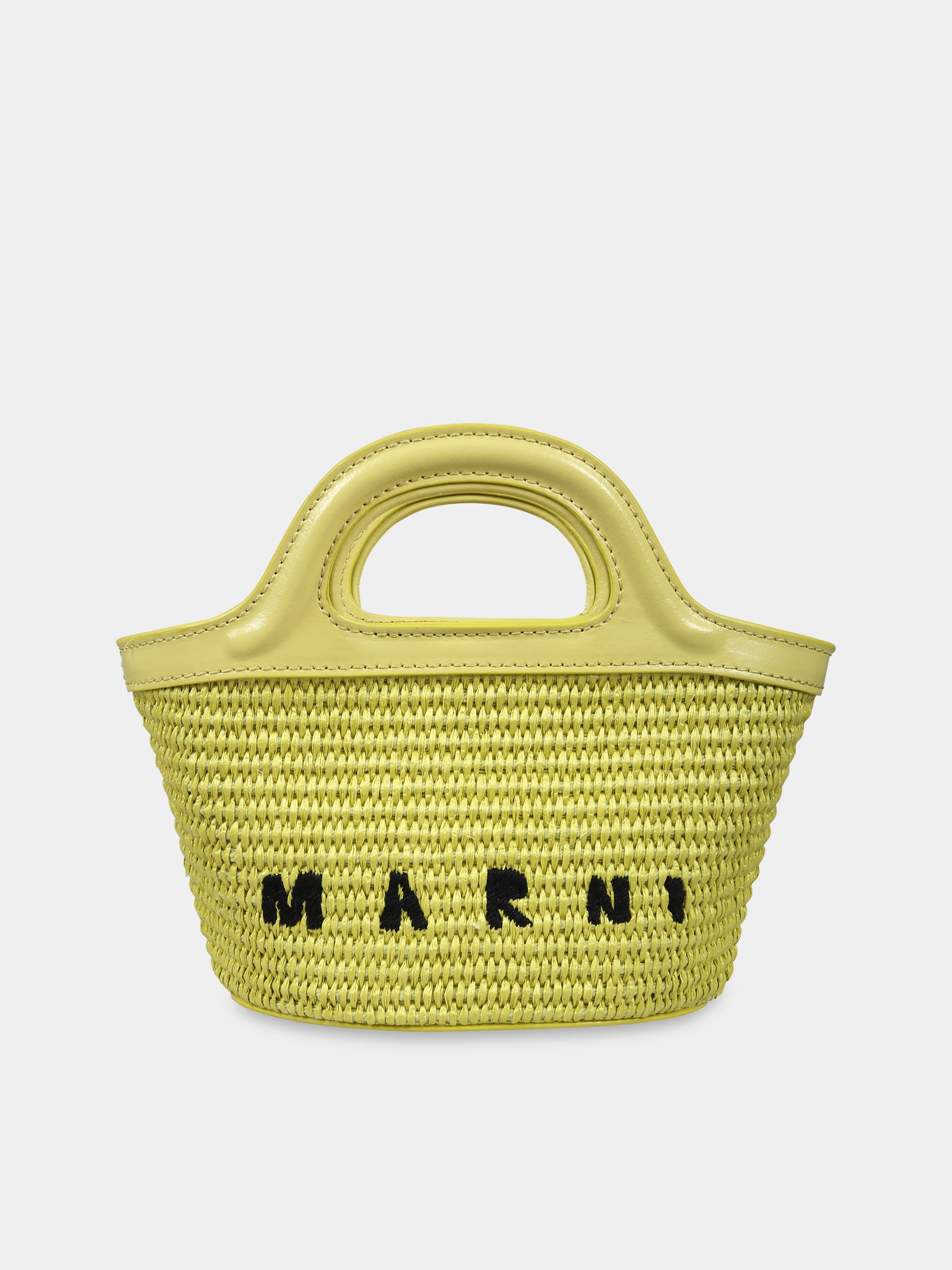 Borsa verde in rafia per bambina con logo nero,Marni Kids,M00814 P3860 00Y07