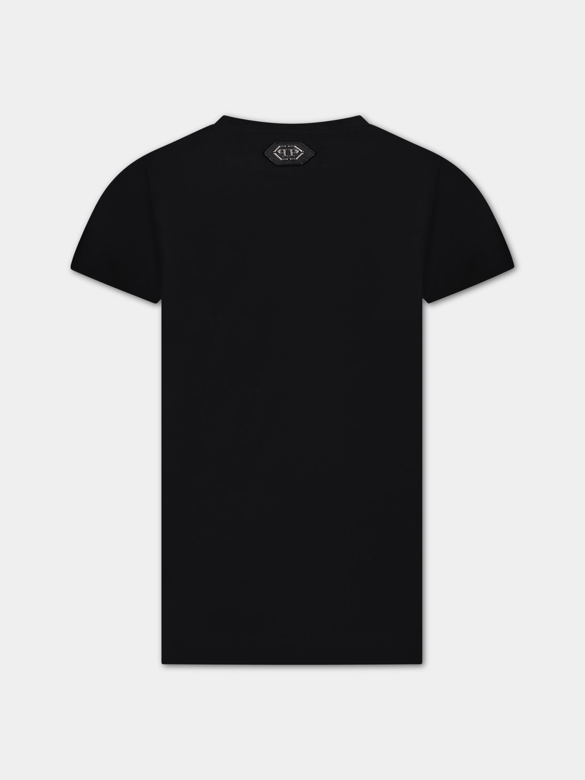 T-shirt nera per bambino con stampa e logo,Philipp Plein Junior,2TM002 LAA29 60100