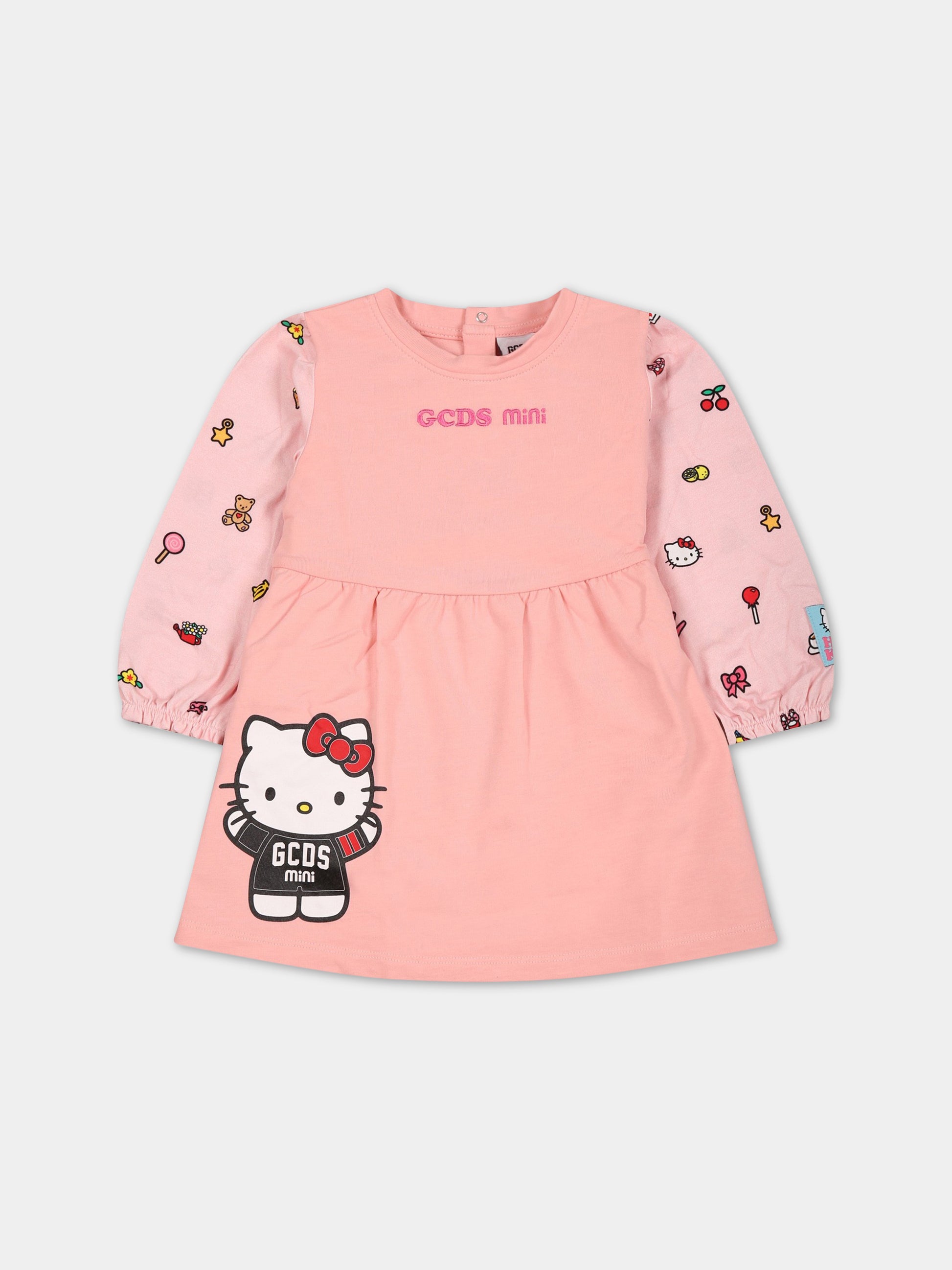 Vestito rosa per neonata con stampa e logo,Gcds Kids,GDV00C LDA00 51630