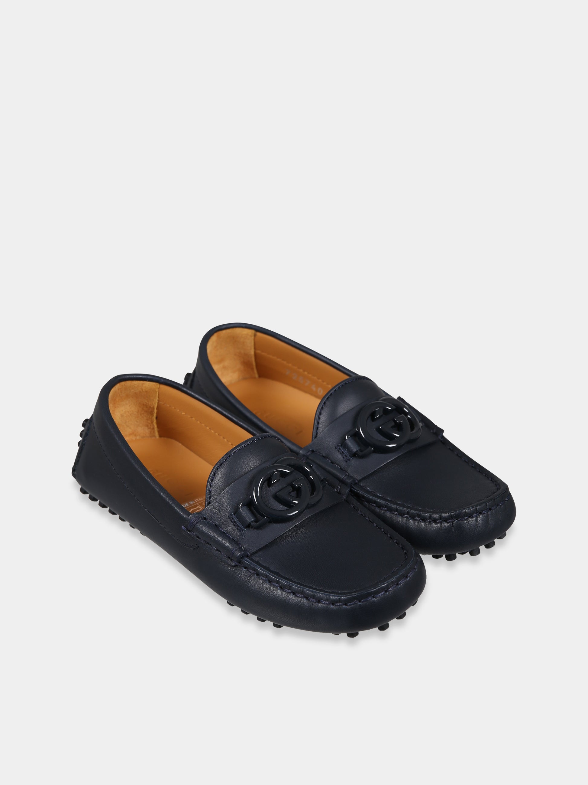 Mocassini blu per bambino con incrocio GG,Gucci Kids,725740 1XH00 4009