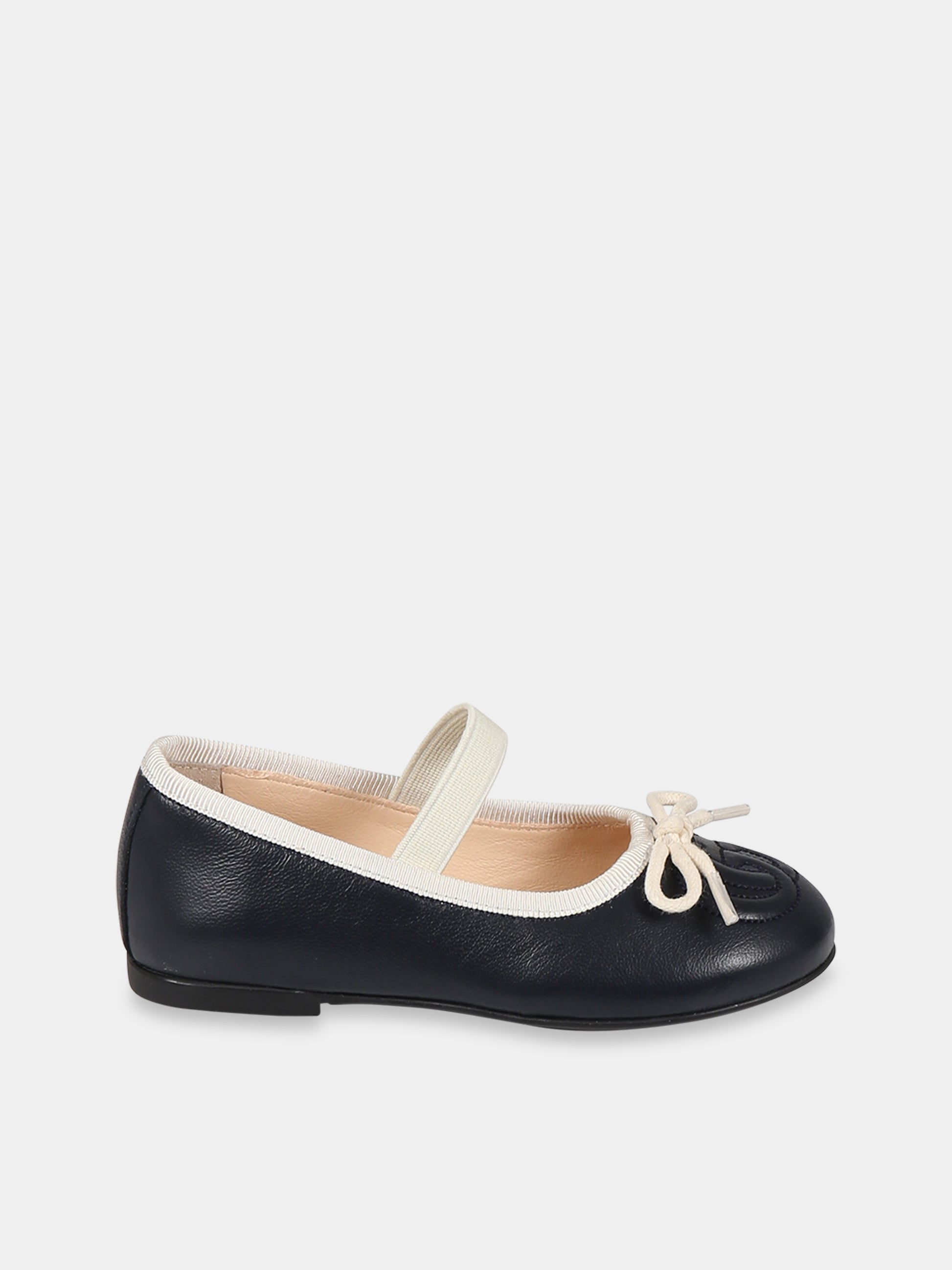 Ballerine blu per bambina con doppia G e fiocco,Gucci Kids,702906 1D7A0 4053
