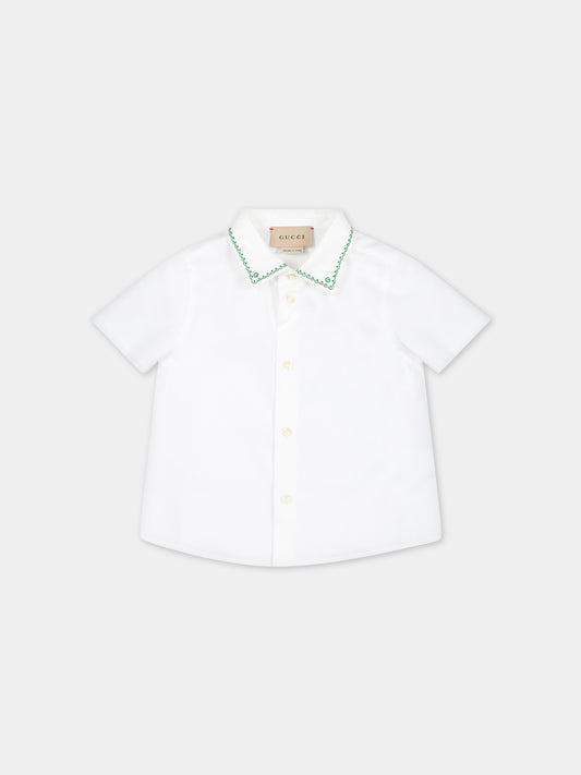 Camicia bianca per neonato con ricami e logo,Gucci Kids,722251 XWAV7 9543