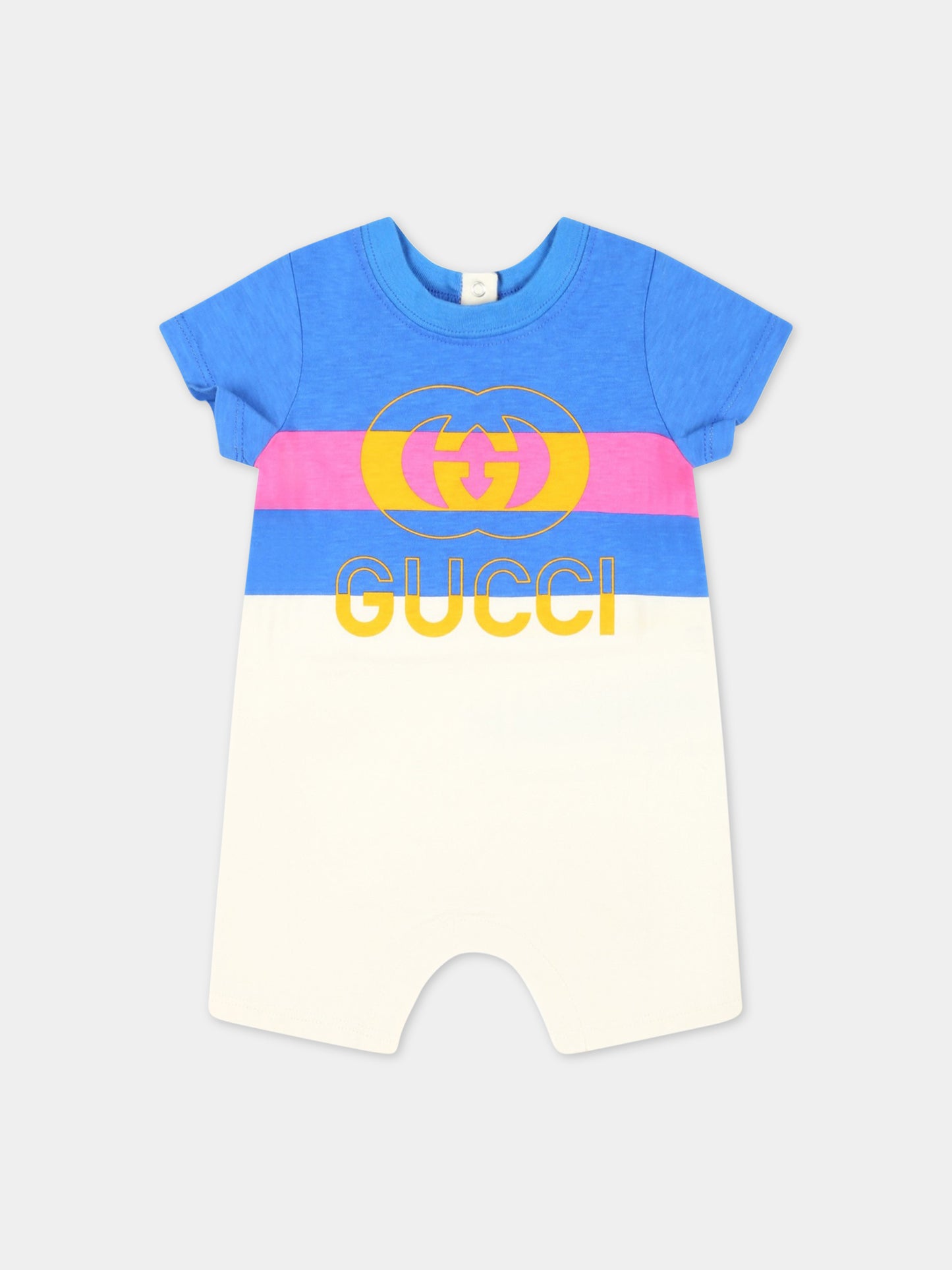 Pagliaccetto multicolor per neonato con logo giallo,Gucci Kids,722394 XJEY7 9756