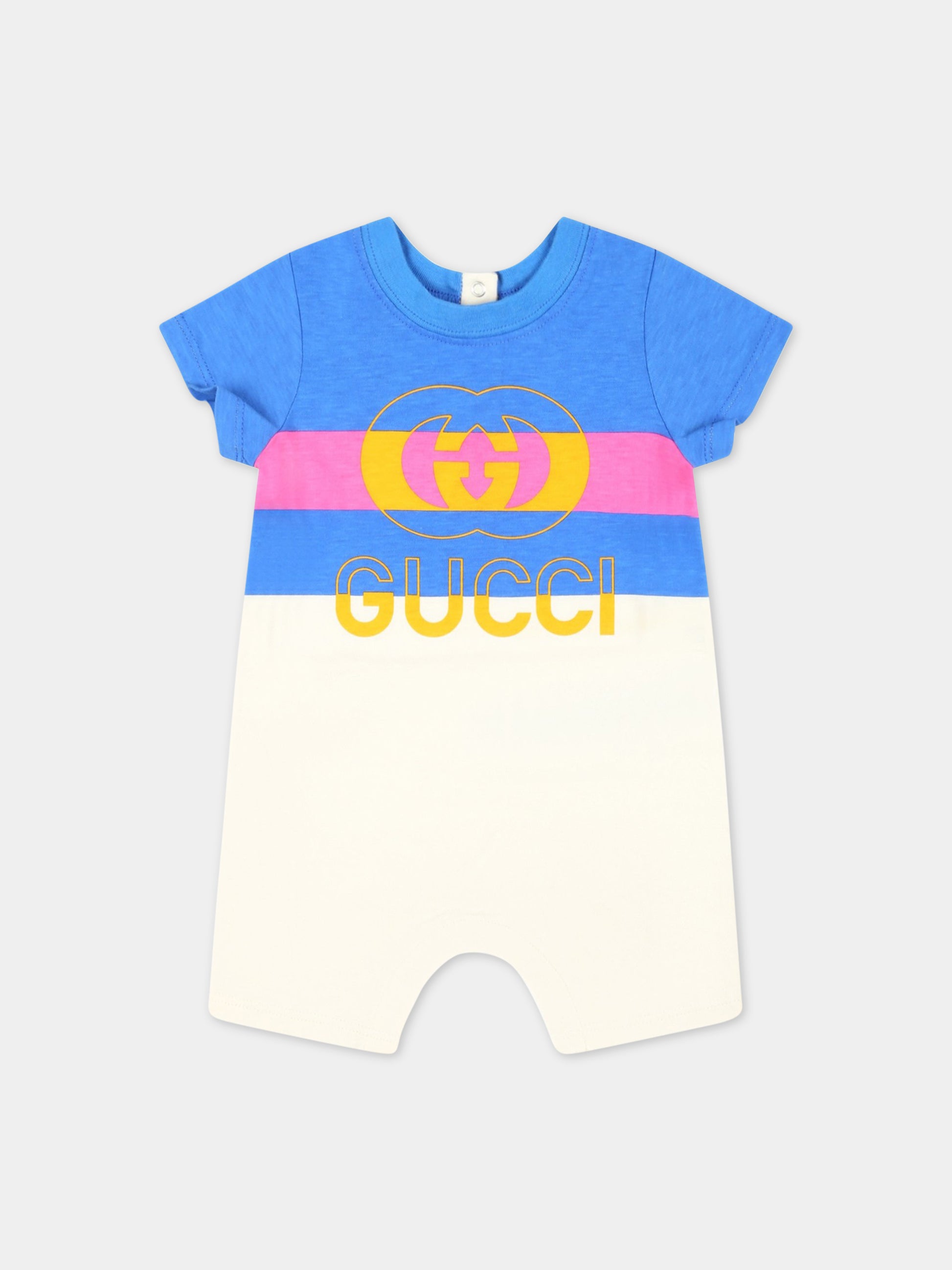 Pagliaccetto multicolor per neonato con logo giallo,Gucci Kids,722394 XJEY7 9756