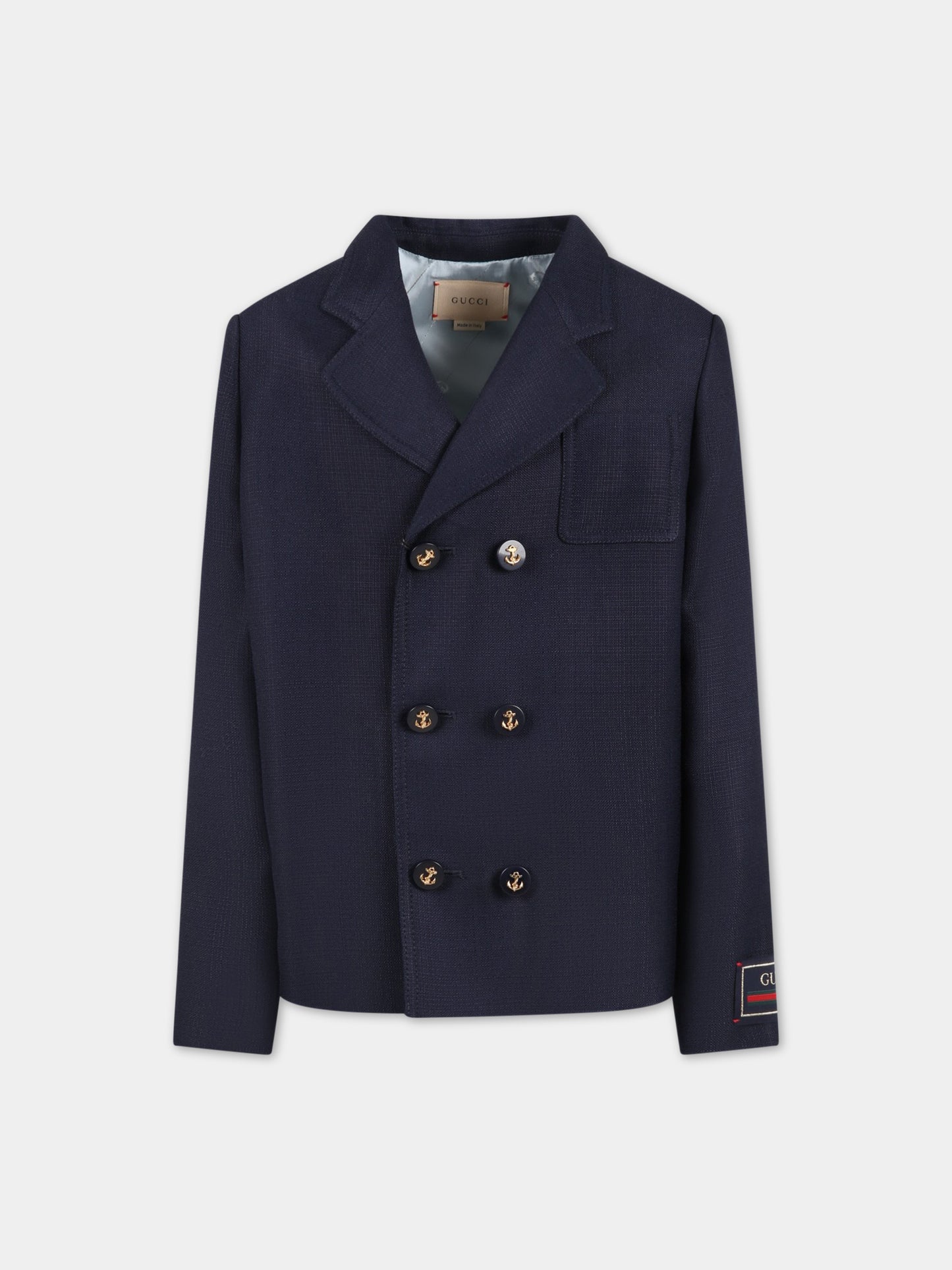 Giacca blu per bambino con patch logato,Gucci Kids,712194 XWAVB 4265