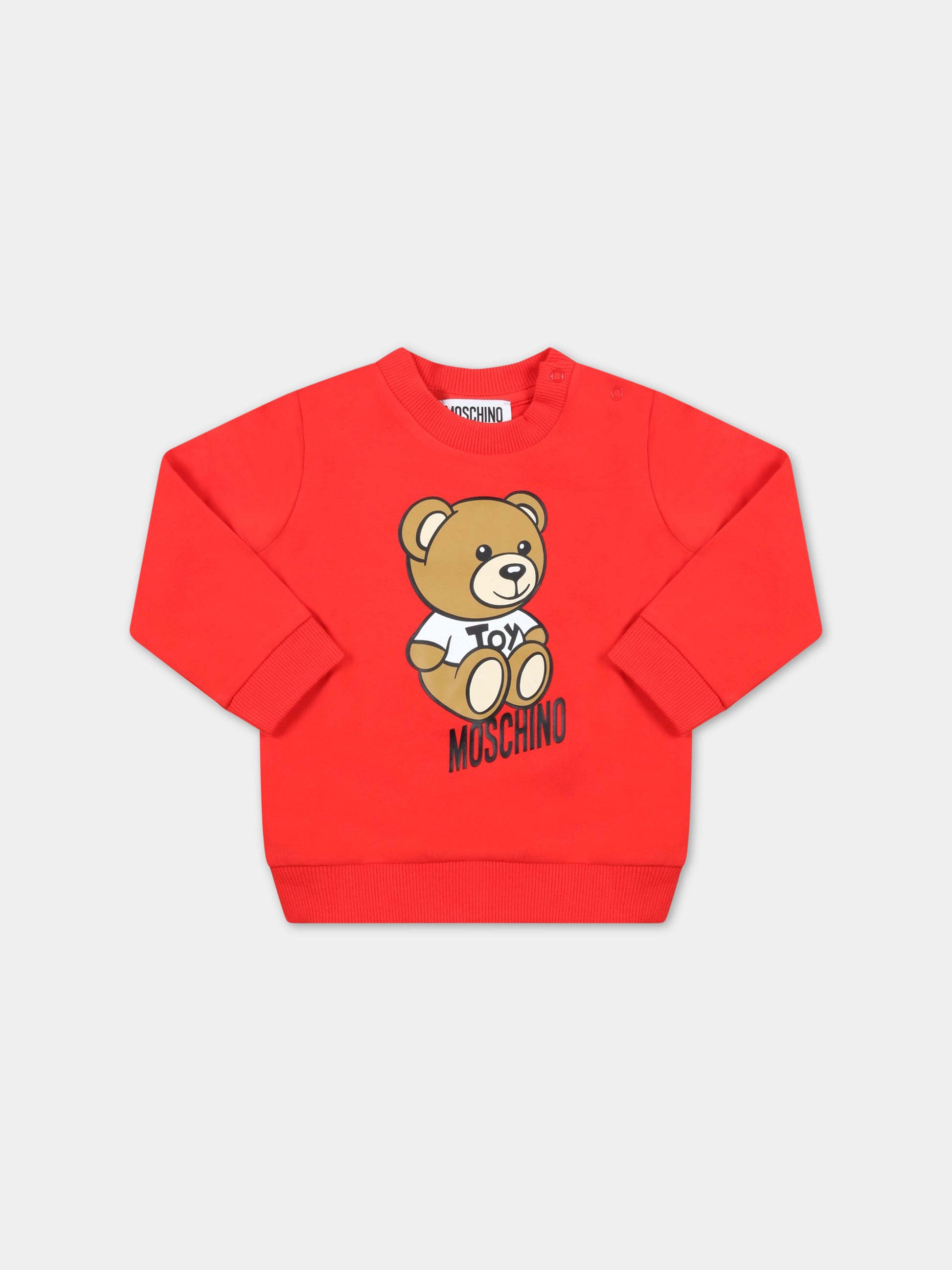 Felpa rossa per neonati con Teddy Bear e logo nero,Moschino Kids,M9F03E LDA00 50109