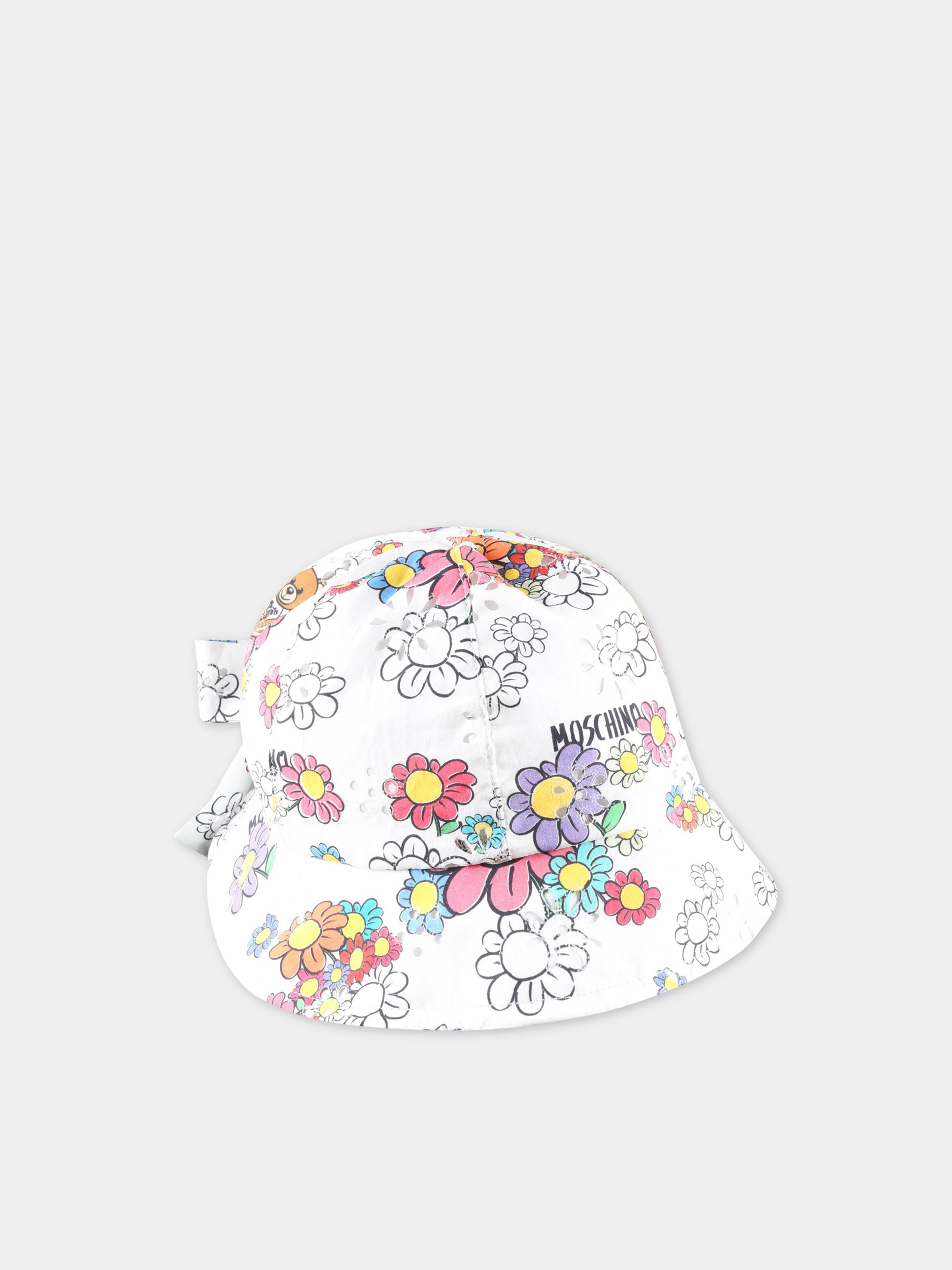 Cloche bianca per neonata con Teddy Bear e logo,Moschino Kids,MAX023 S0Q08 84328