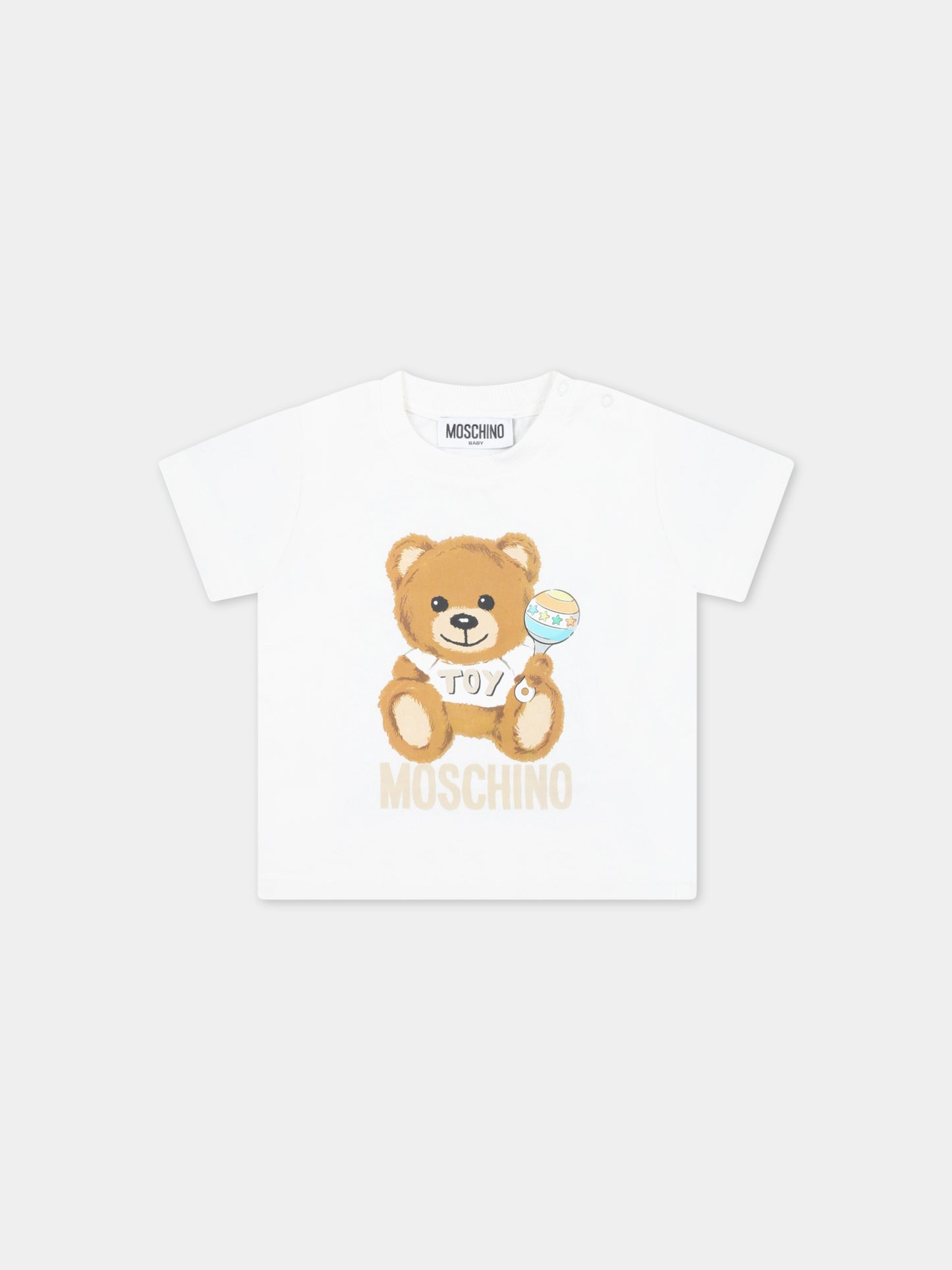 T-shirt bianca per neonati con Teddy Bear e logo,Moschino Kids,MOM032 LAA03 10063