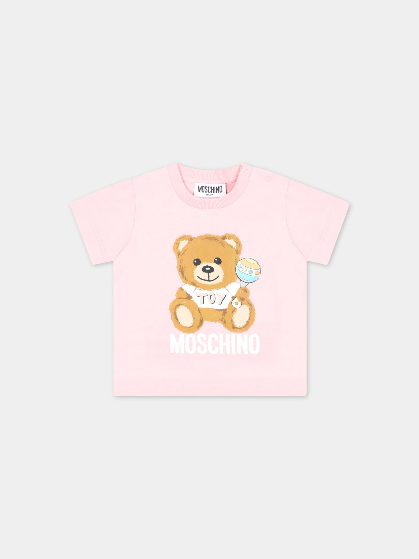 T-shirt rosa per neonata con Teddy Bear e logo,Moschino Kids,MOM032 LAA03 50209