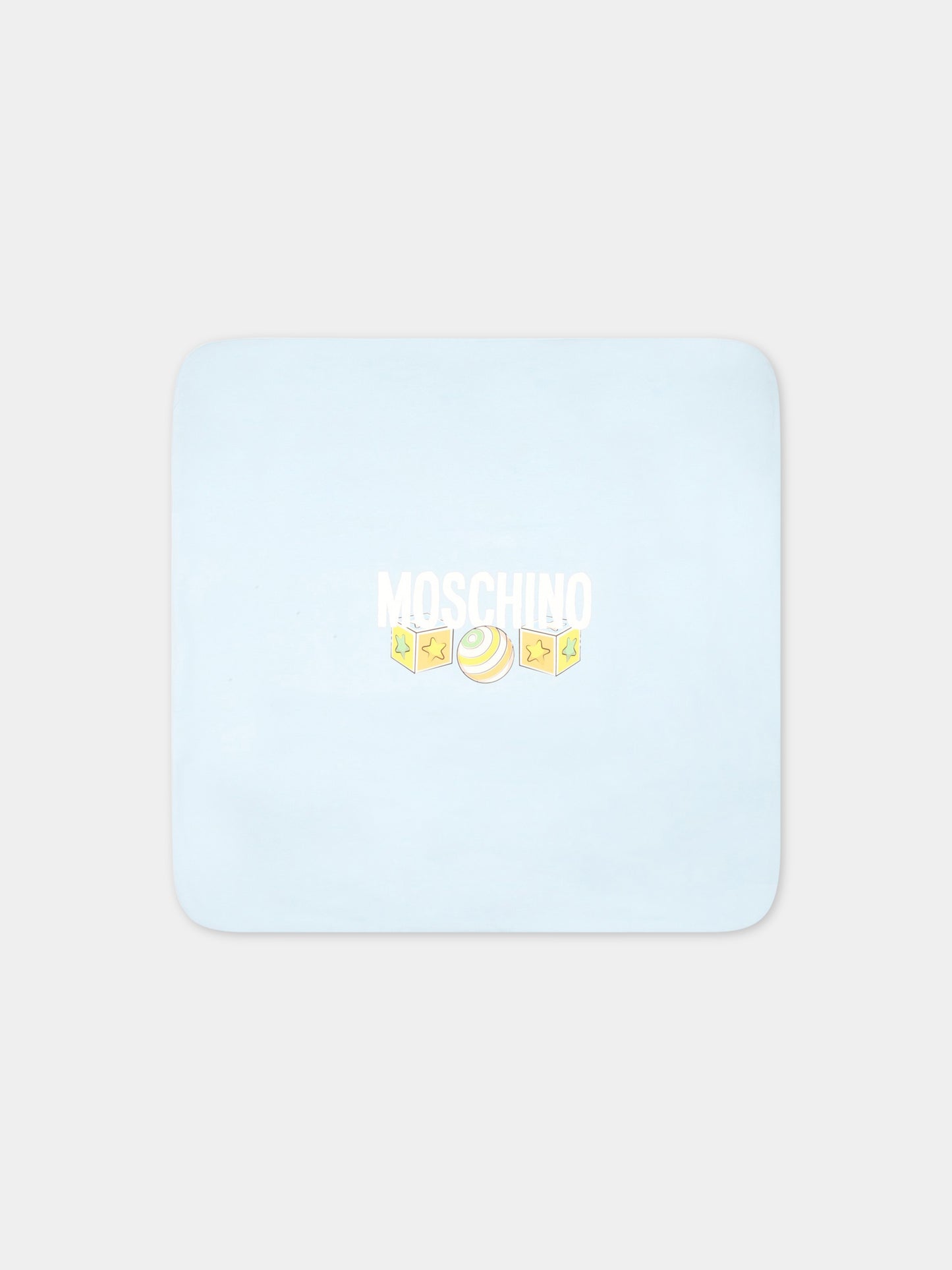 Coperta celeste per neonato con logo e Teddy Bear,Moschino Kids,MYB005 LCB34 84495