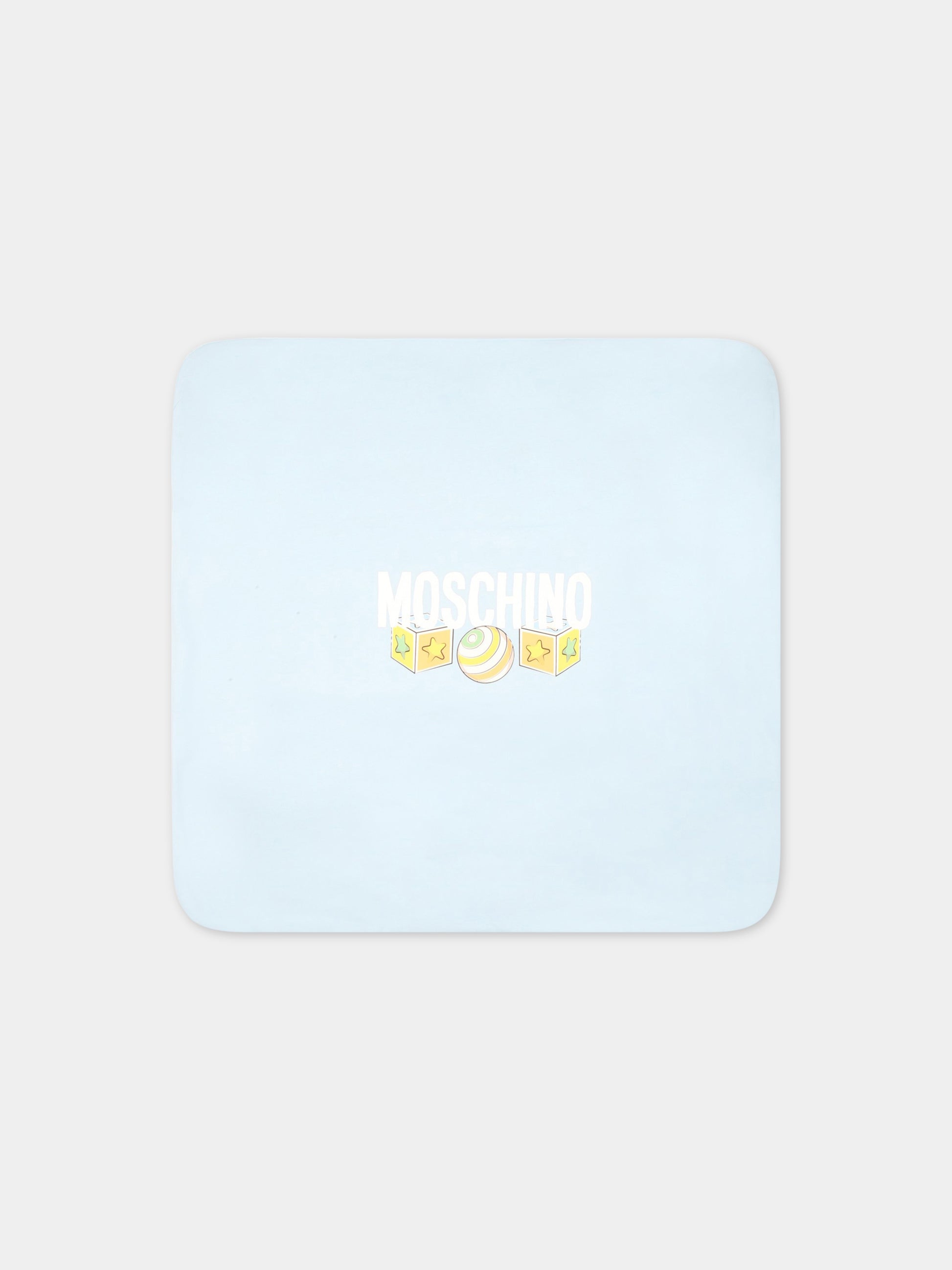 Coperta celeste per neonato con logo e Teddy Bear,Moschino Kids,MYB005 LCB34 84495