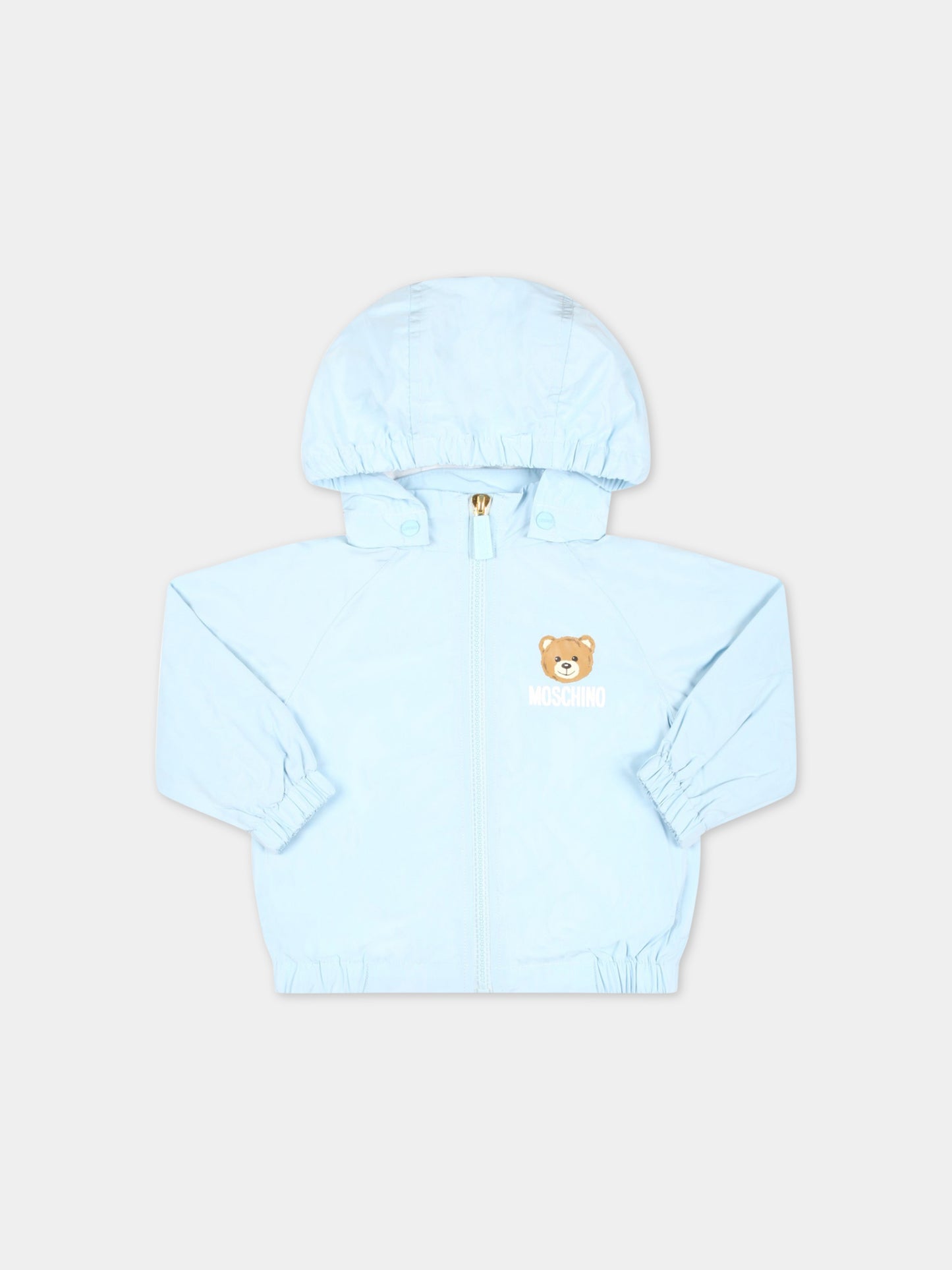 Giacca celeste a vento per neonato con Teddy Bear e logo,Moschino Kids,MUS029 L3A39 40304