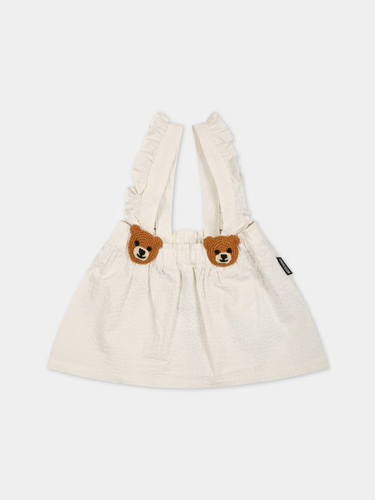 Gonna-salopette avorio per neonata con Teddy Bear,Moschino Kids,MDJ01B LZA15 10063