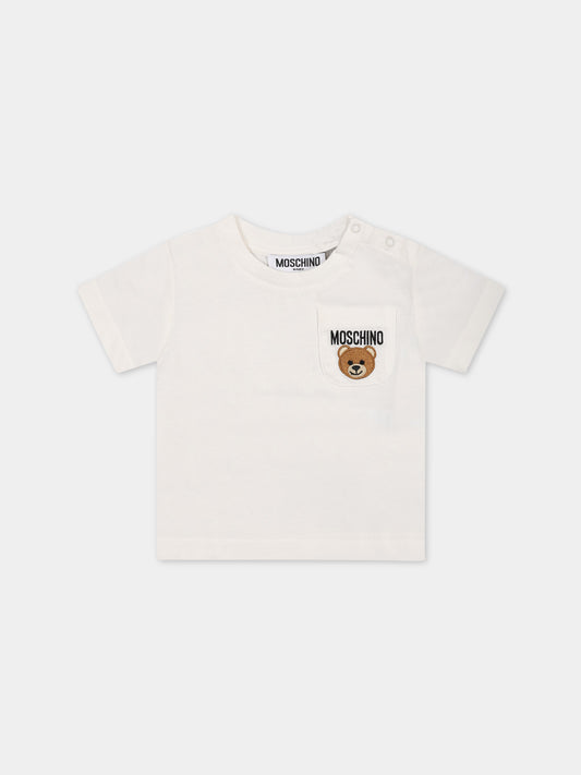 T-shirt bianca per neonati con Teddy Bear,Moschino Kids,MUM03K LAA24 10063