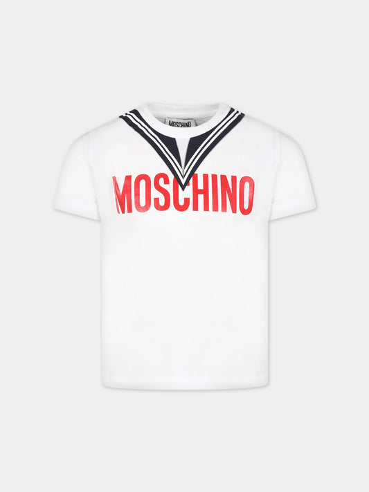 T-shirt bianca per bambino con logo,Moschino Kids,HTM03L LAA02 10101