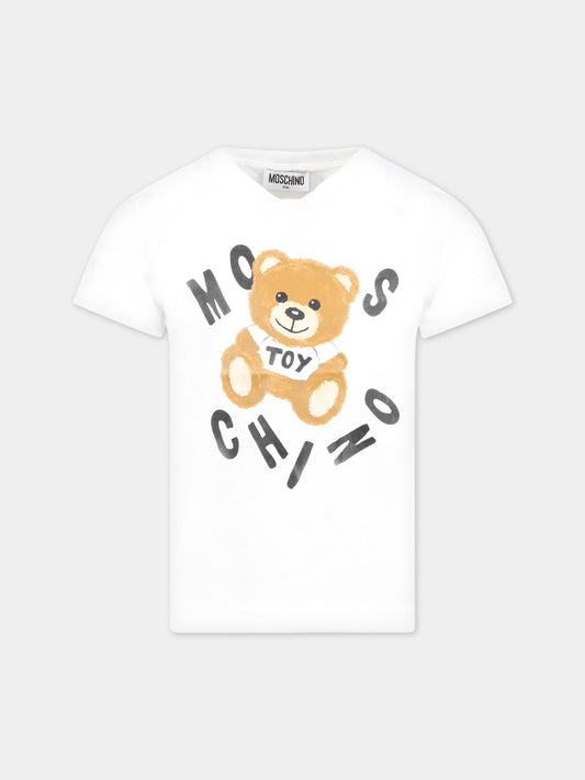 T-shirt bianca per bambini con Teddy Bear,Moschino Kids,HOM03U LAA23 10101