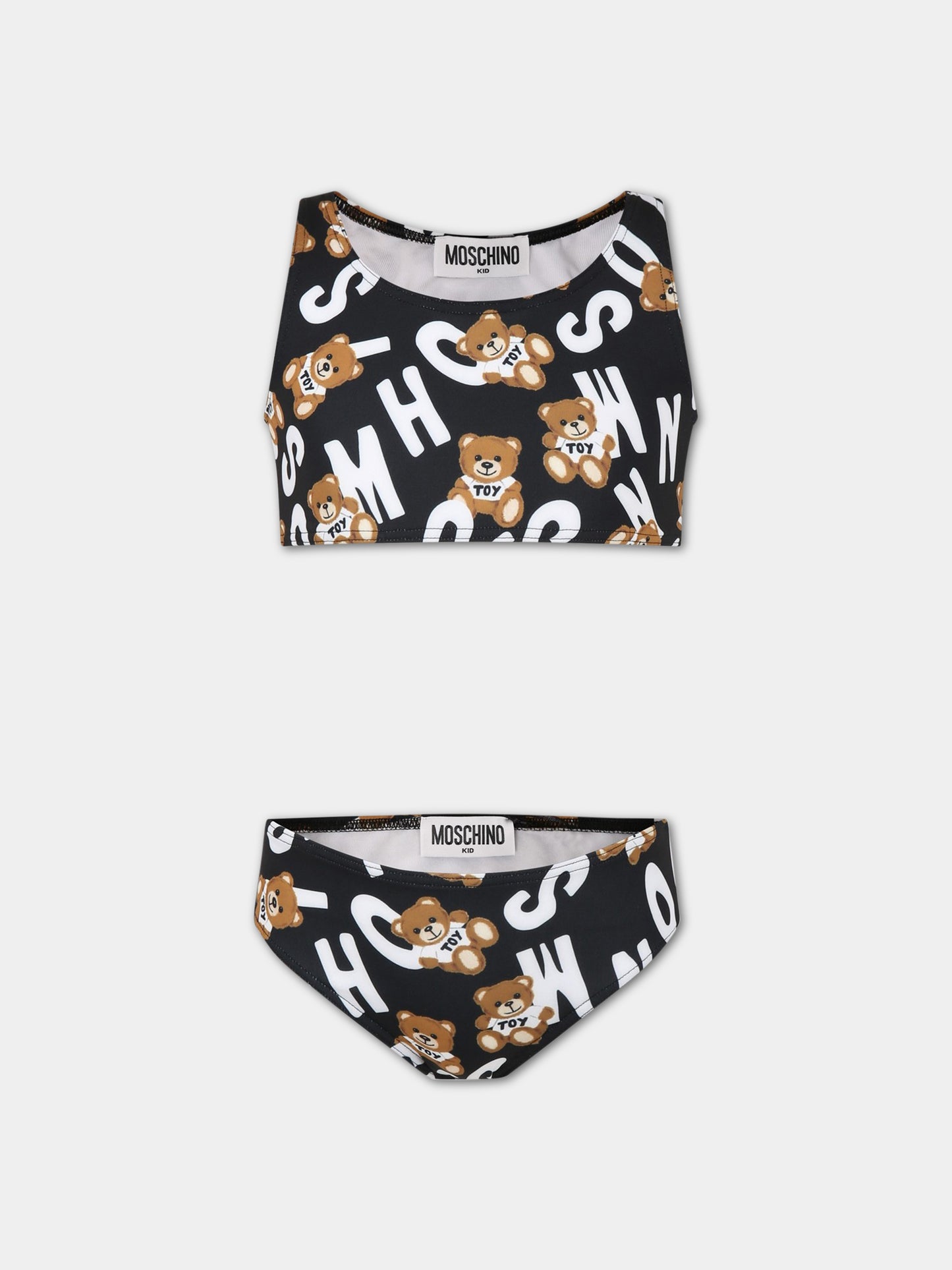 Bikini nero per bambina con Teddy Bear e logo,Moschino Kids,HDL00P LKA00 84291
