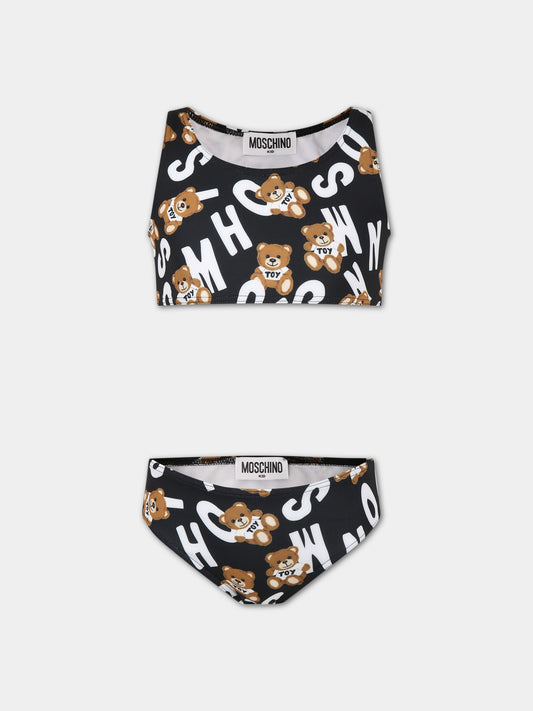 Bikini nero per bambina con Teddy Bear e logo,Moschino Kids,HDL00P LKA00 84291