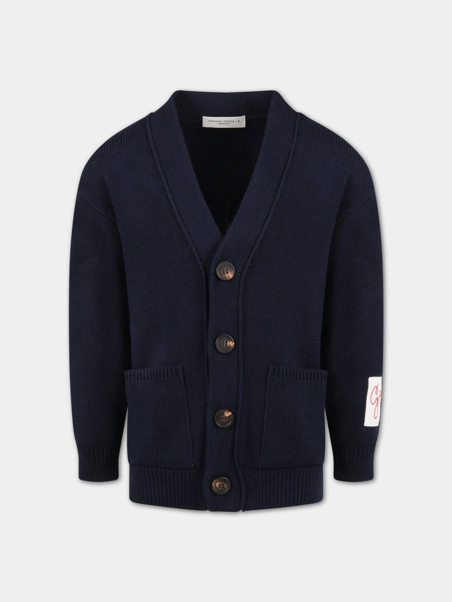 Cardigan blu per bambino con logo avorio,Golden Goose,GYP01400 P001082 50501