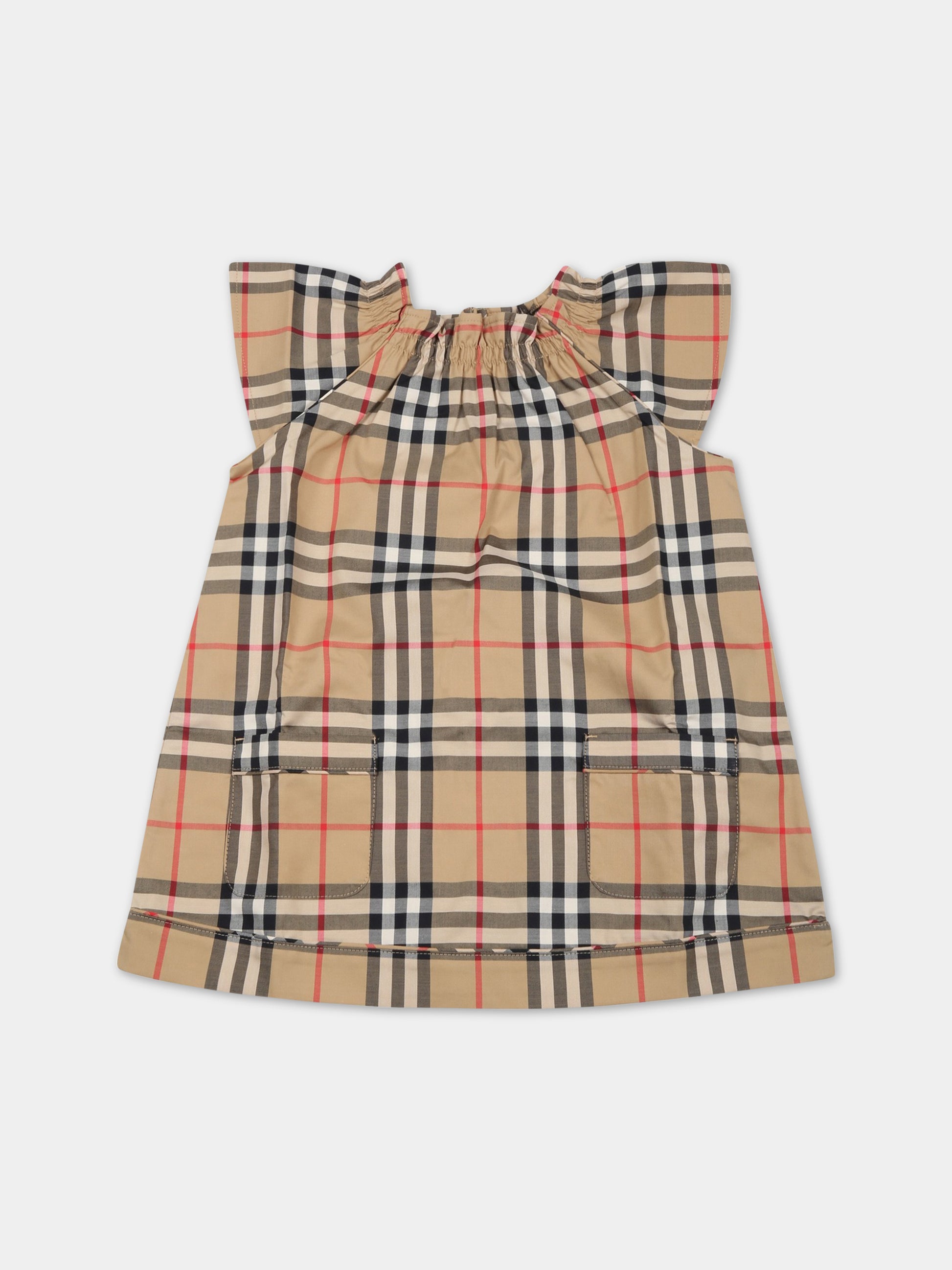 Vestito beige per neonata con check vintage,Burberry Kids,8062041
