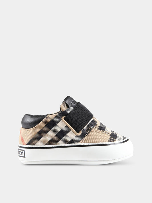 Sneakers beige per neonato con check vintage,Burberry Kids,8060616