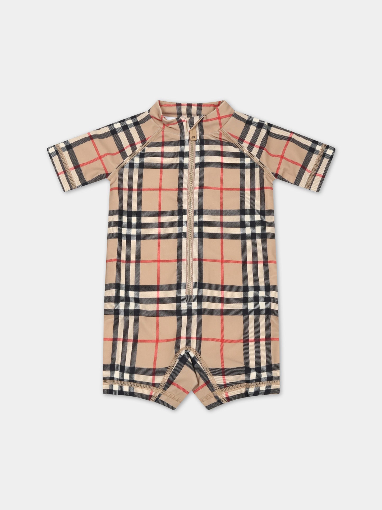 Pagliaccetto beige anti UV per neonati con iconico check vintage,Burberry Kids,8061982