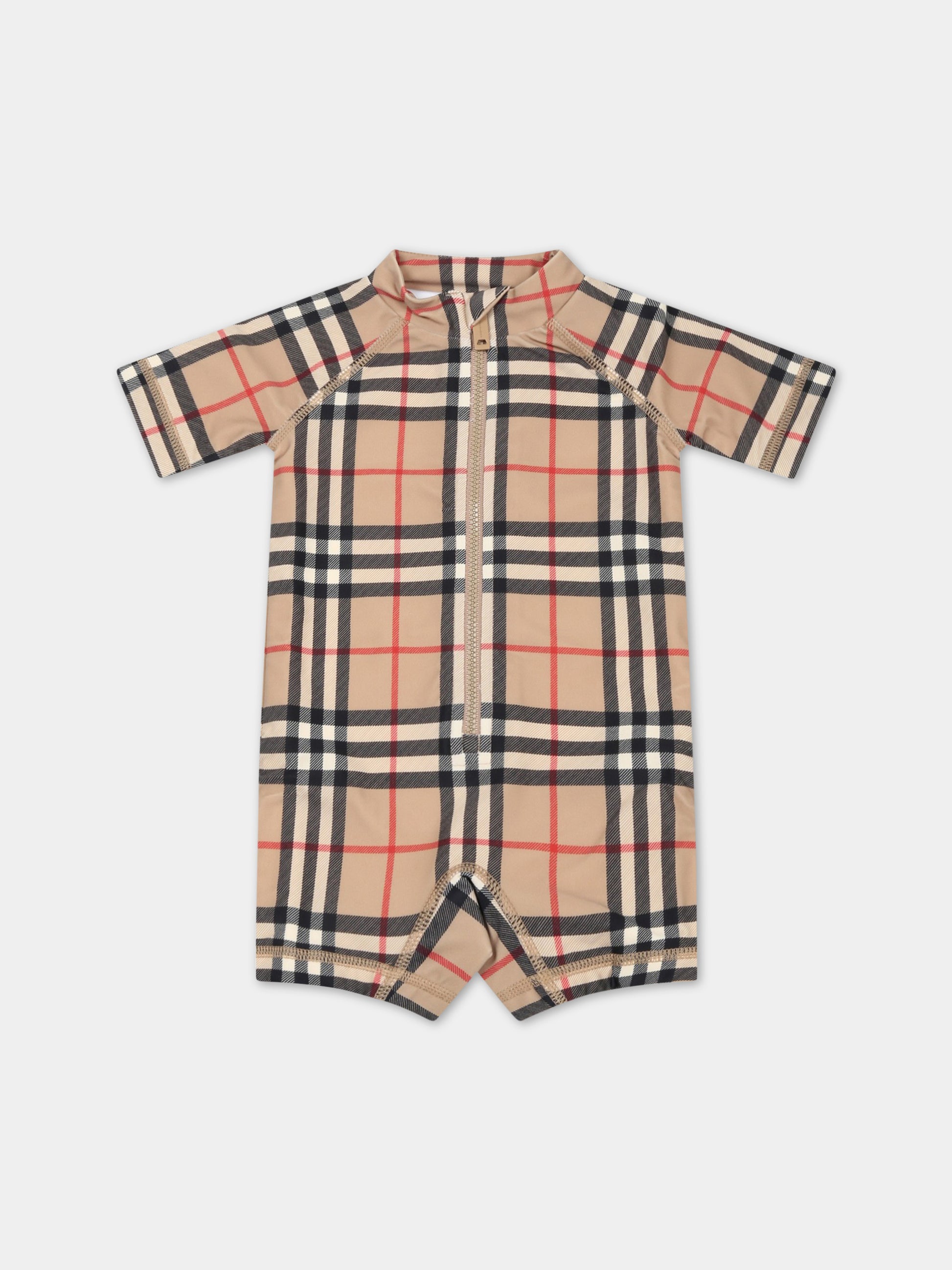 Pagliaccetto beige anti UV per neonati con iconico check vintage,Burberry Kids,8061982