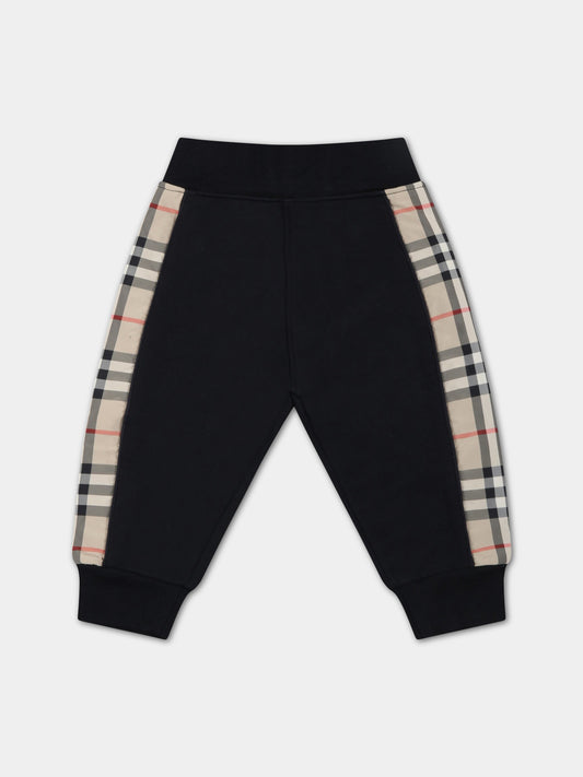 Pantaloni neri da tuta per neonato con check vintage,Burberry Kids,8061445