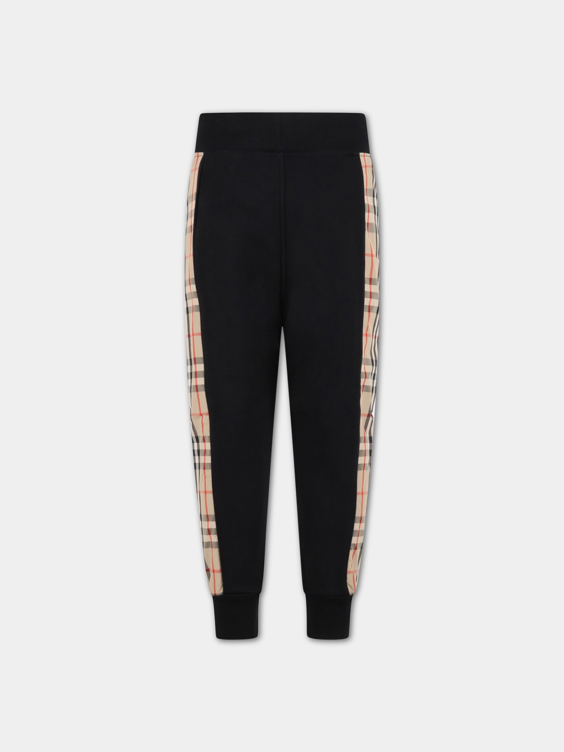 Pantaloni neri da tuta per bambino con check vintage,Burberry Kids,8060954