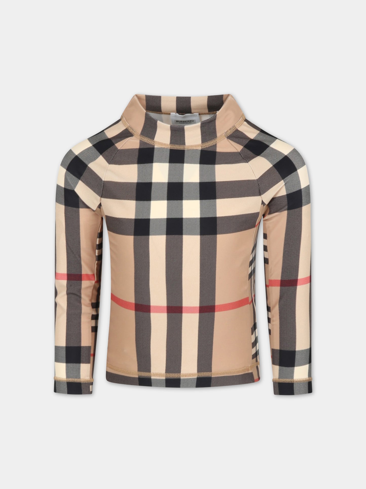 T-shirt beige anti UV per bambini con iconico check vintage,Burberry Kids,8061981