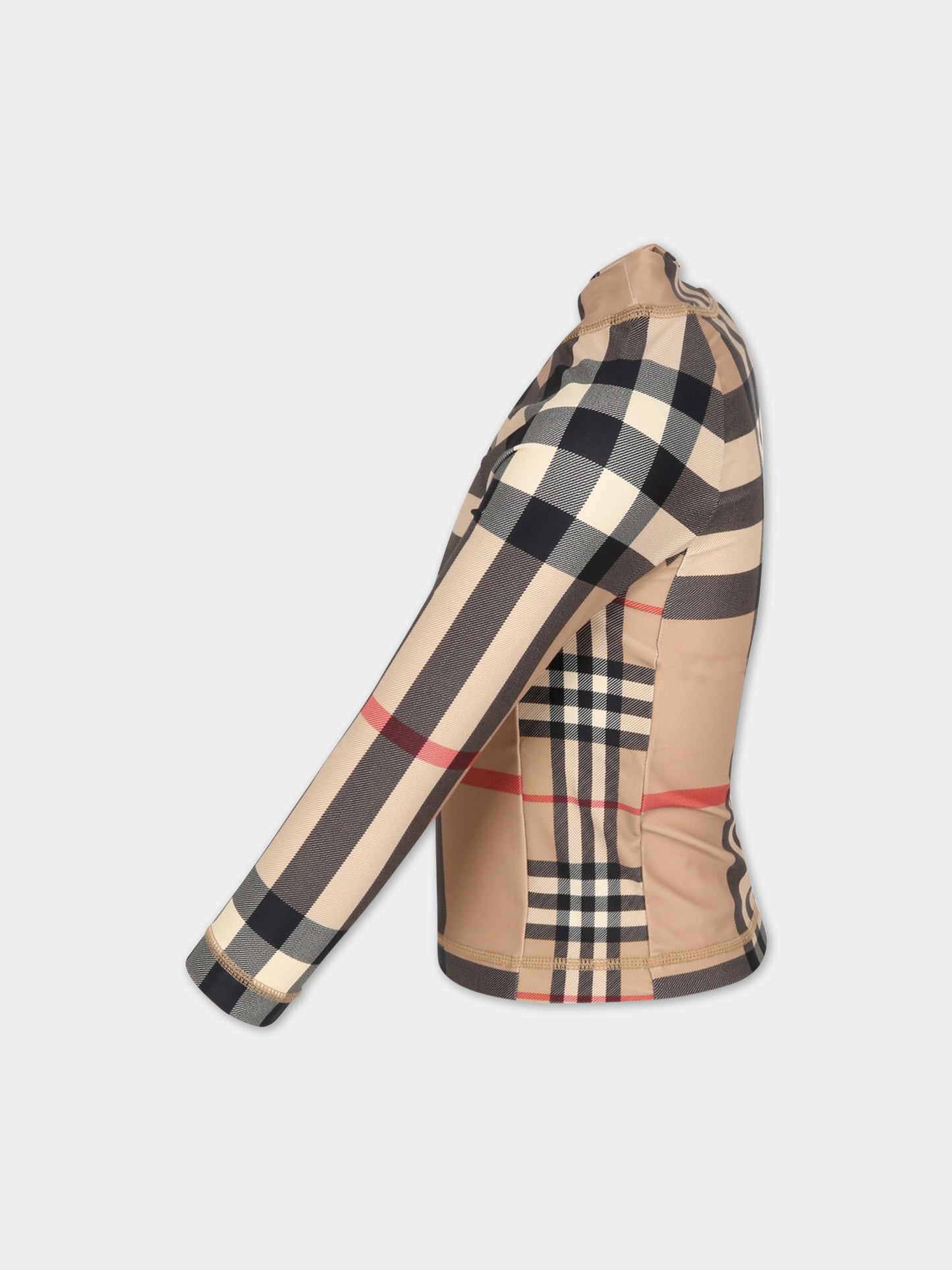 T-shirt beige anti UV per bambini con iconico check vintage,Burberry Kids,8061981