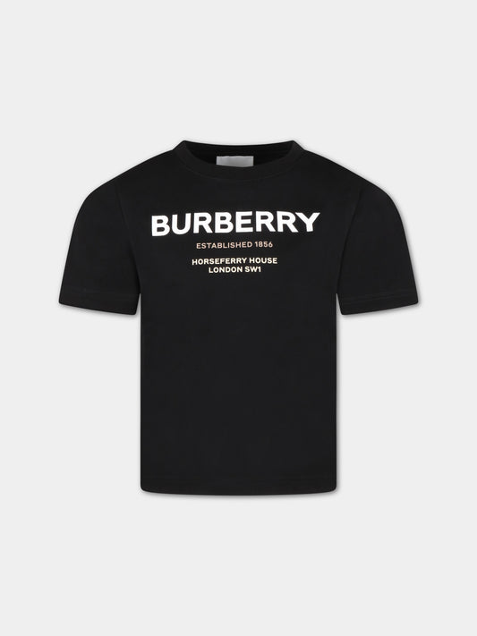 T-shirt nera per bambino con logo bianco,Burberry Kids,8064569