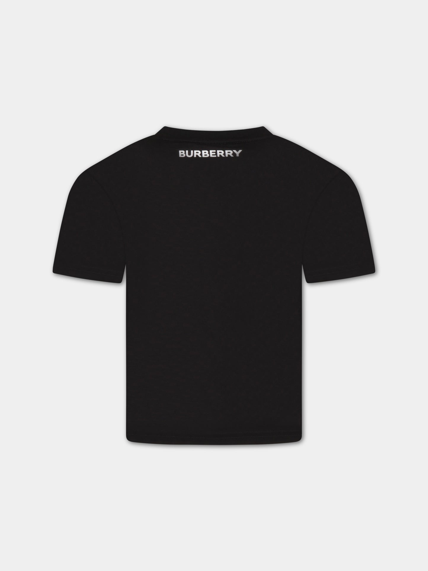 T-shirt nera per bambini con check vintage,Burberry Kids,8064784