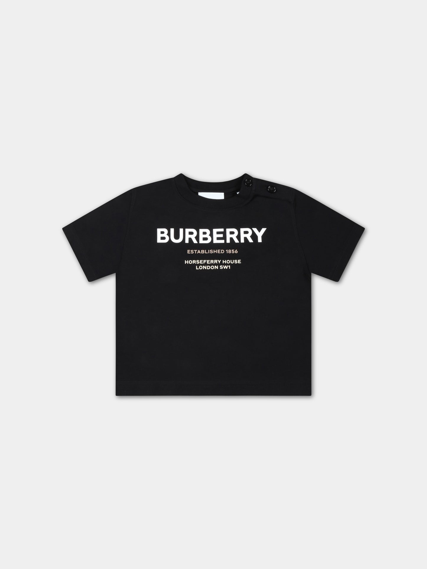 T-shirt nera per neonato con logo bianco,Burberry Kids,8064576