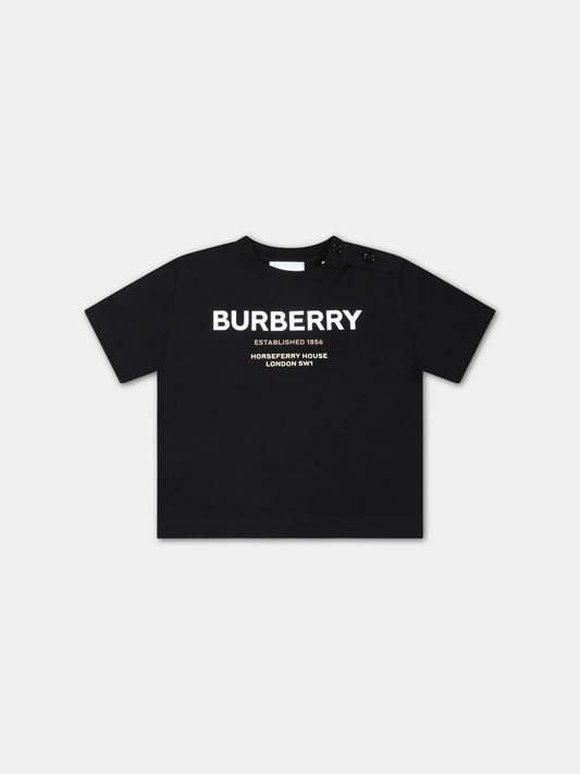 T-shirt nera per neonato con logo bianco,Burberry Kids,8064576