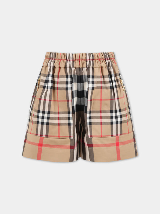 Shorts beige per bambino con check vintage,Burberry Kids,8061957