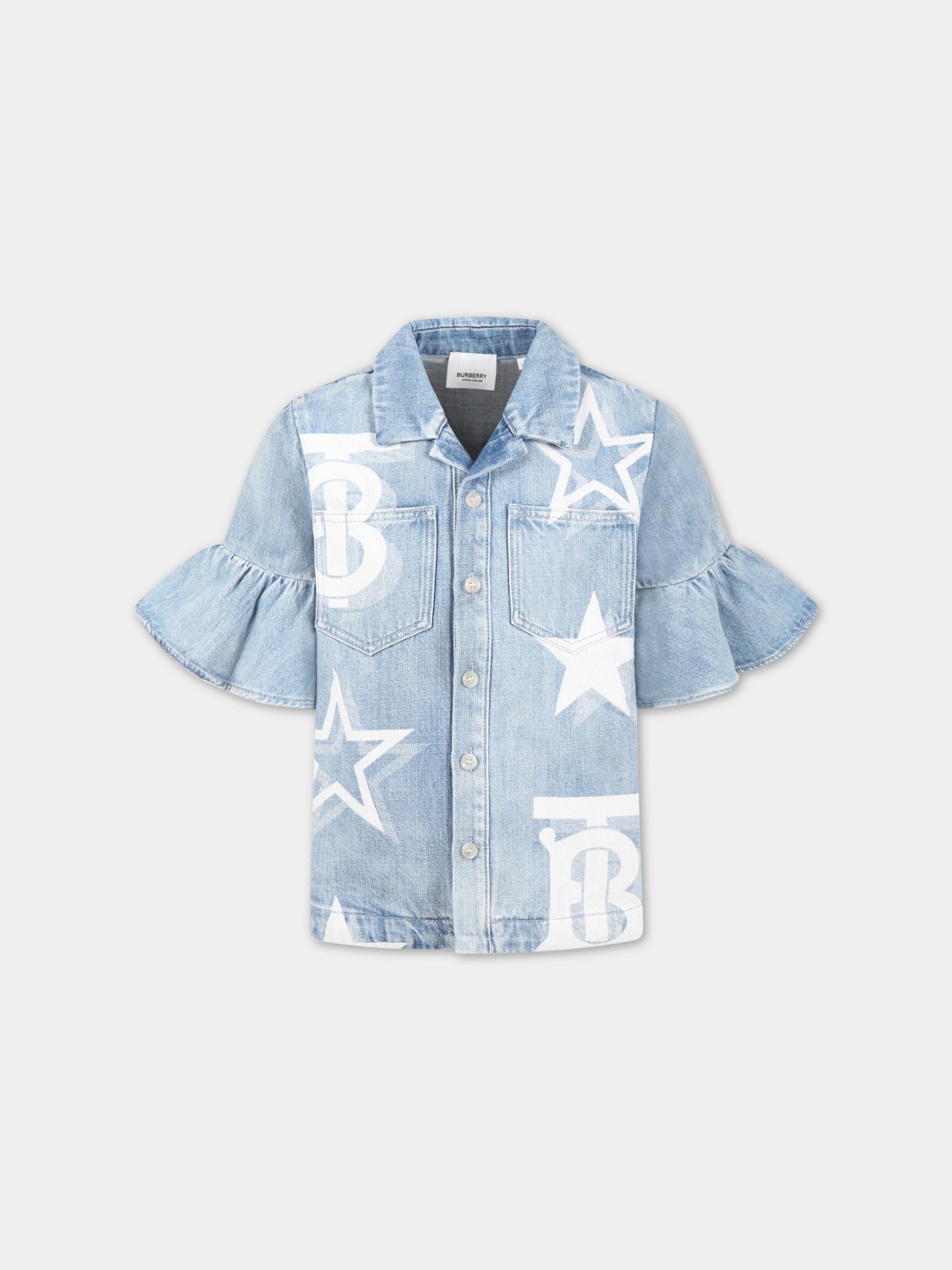 Camicia celeste per bambina con monogramma TB,Burberry Kids,8061232
