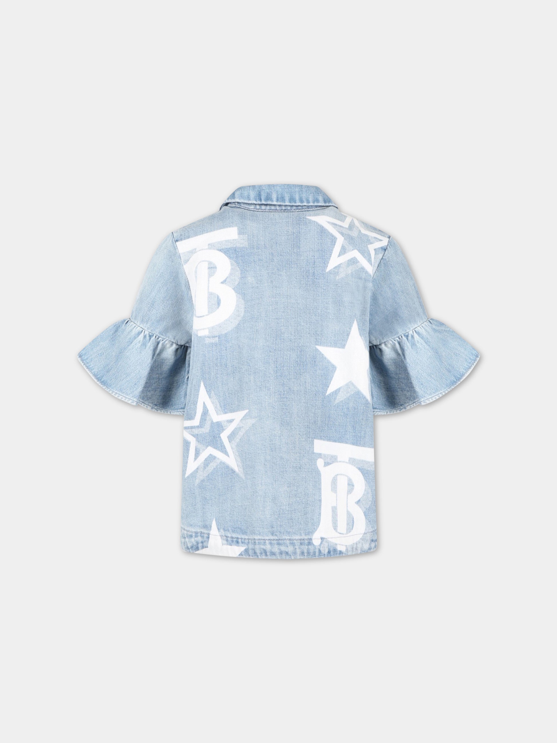 Camicia celeste per bambina con monogramma TB,Burberry Kids,8061232