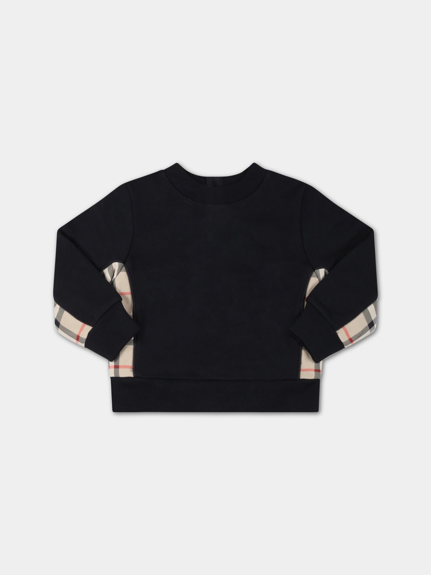 Felpa nera per neonato con check vintage,Burberry Kids,8062430