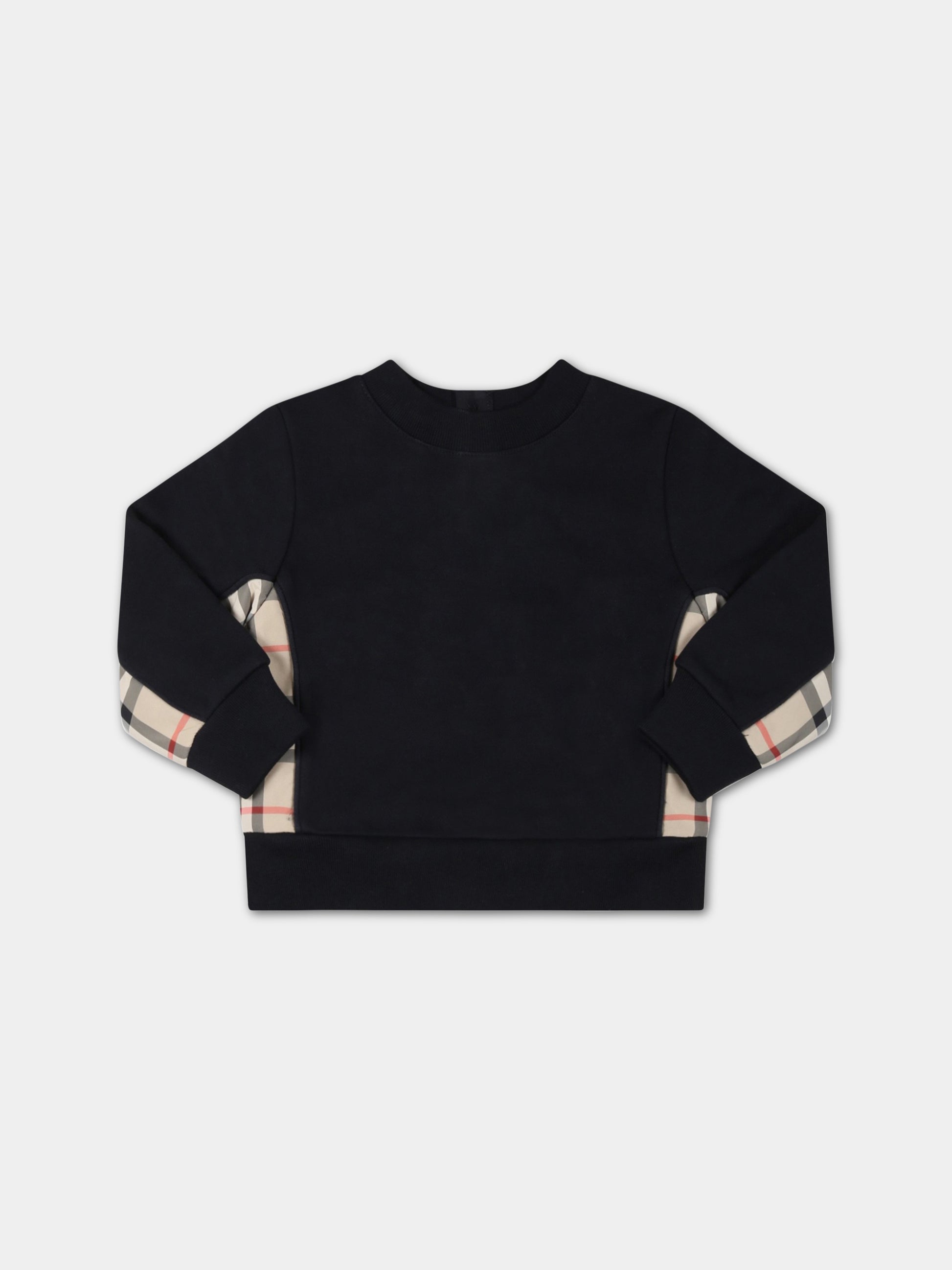 Felpa nera per neonato con check vintage,Burberry Kids,8062430