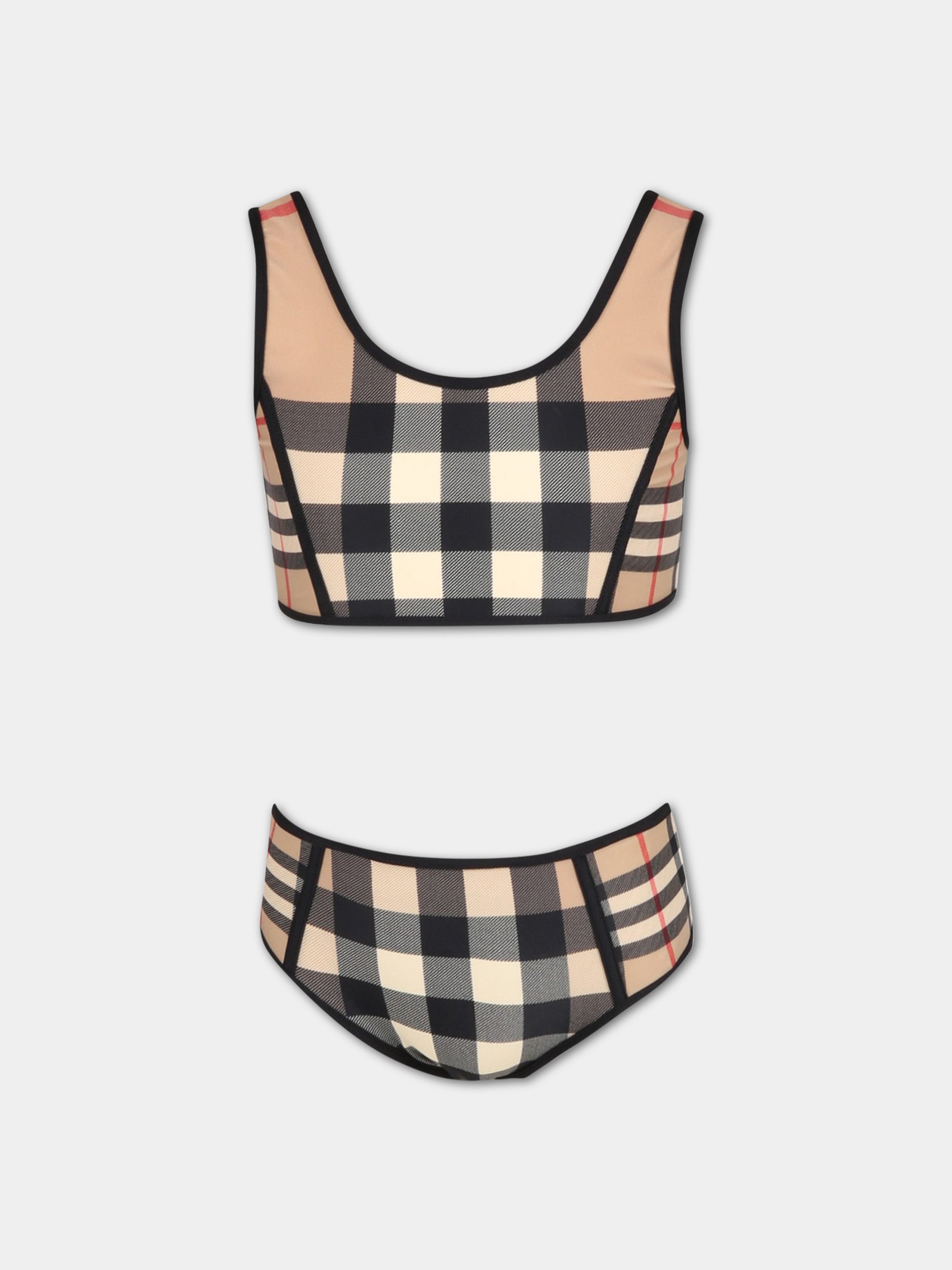 Bikini beige per bambina con iconico check vintage,Burberry Kids,8061850