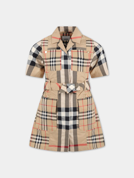 Vestito beige per bambina con check vintage,Burberry Kids,8061829