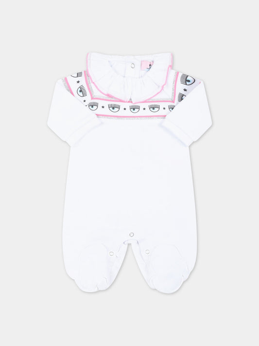 Tutina bianca per neonata con occhiolini,Chiara Ferragni Collection,55A200 1000 0099