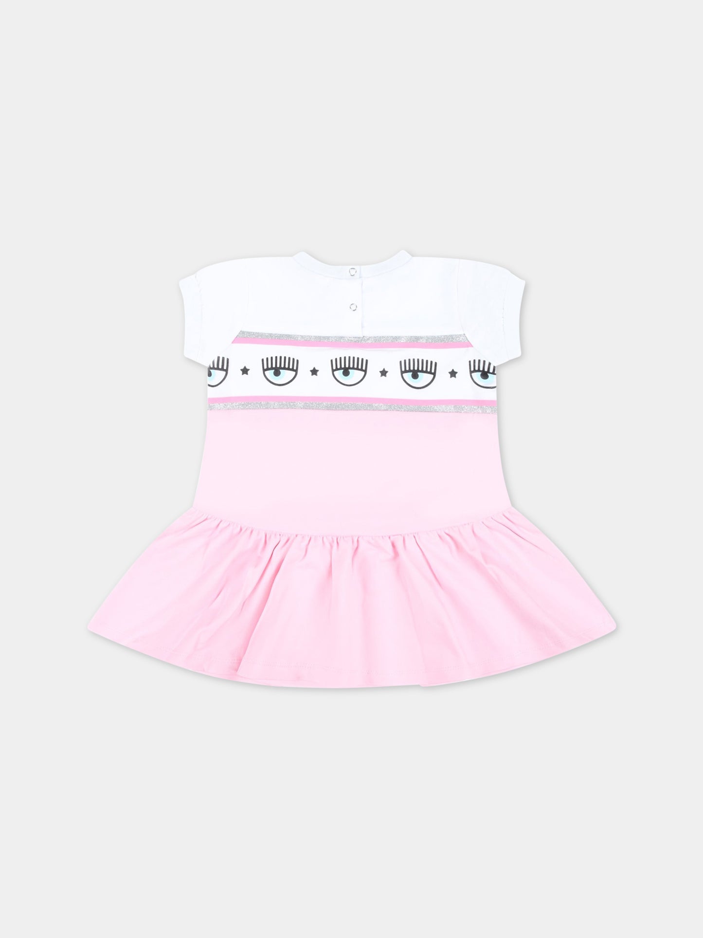 Vestito rosa e bianco per neonata con iconico occhiolino,Chiara Ferragni Collection,53A900 1040 0090