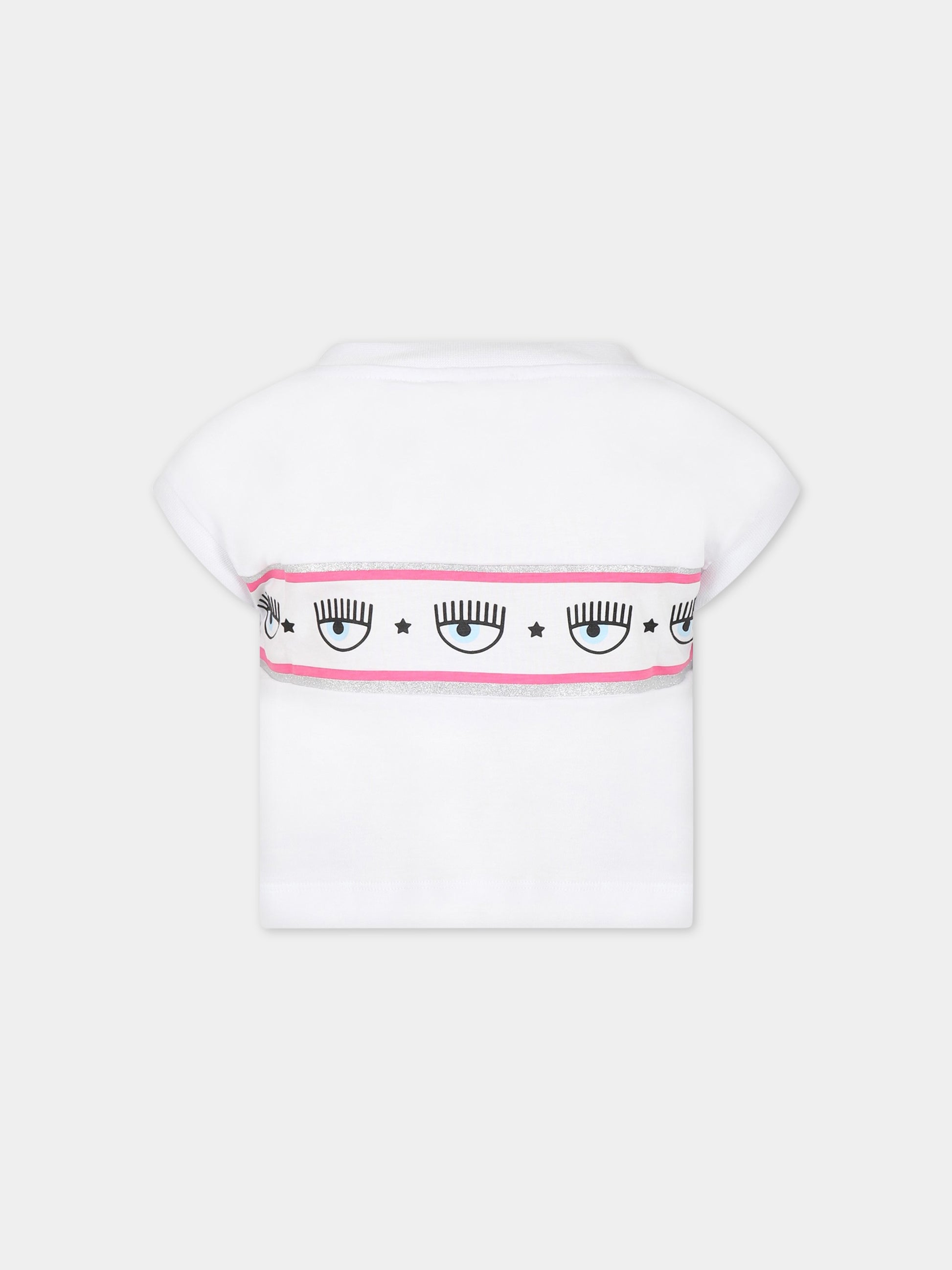 T-shirt bianca per bambina con iconici occhilini,Chiara Ferragni Collection,51A602 1205 0099