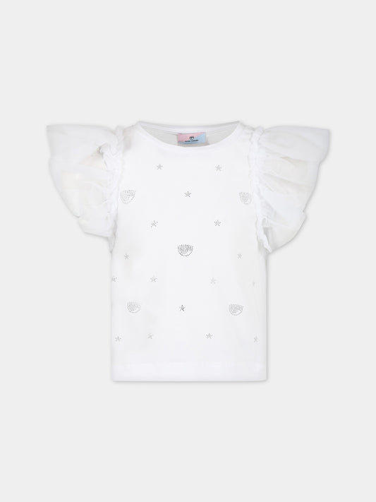 T-shirt bianca per bambina con iconici occhiolini e stelle,Chiara Ferragni Collection,51A607 1201 0099