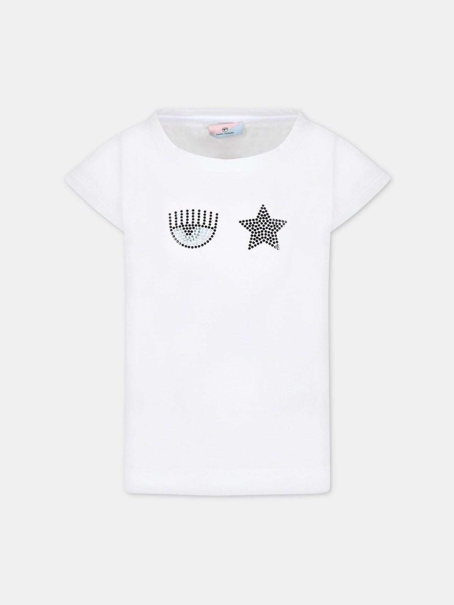 T-shirt bianca per bambina con iconico occhilino e stella,Chiara Ferragni Collection,51A604 1205 0099
