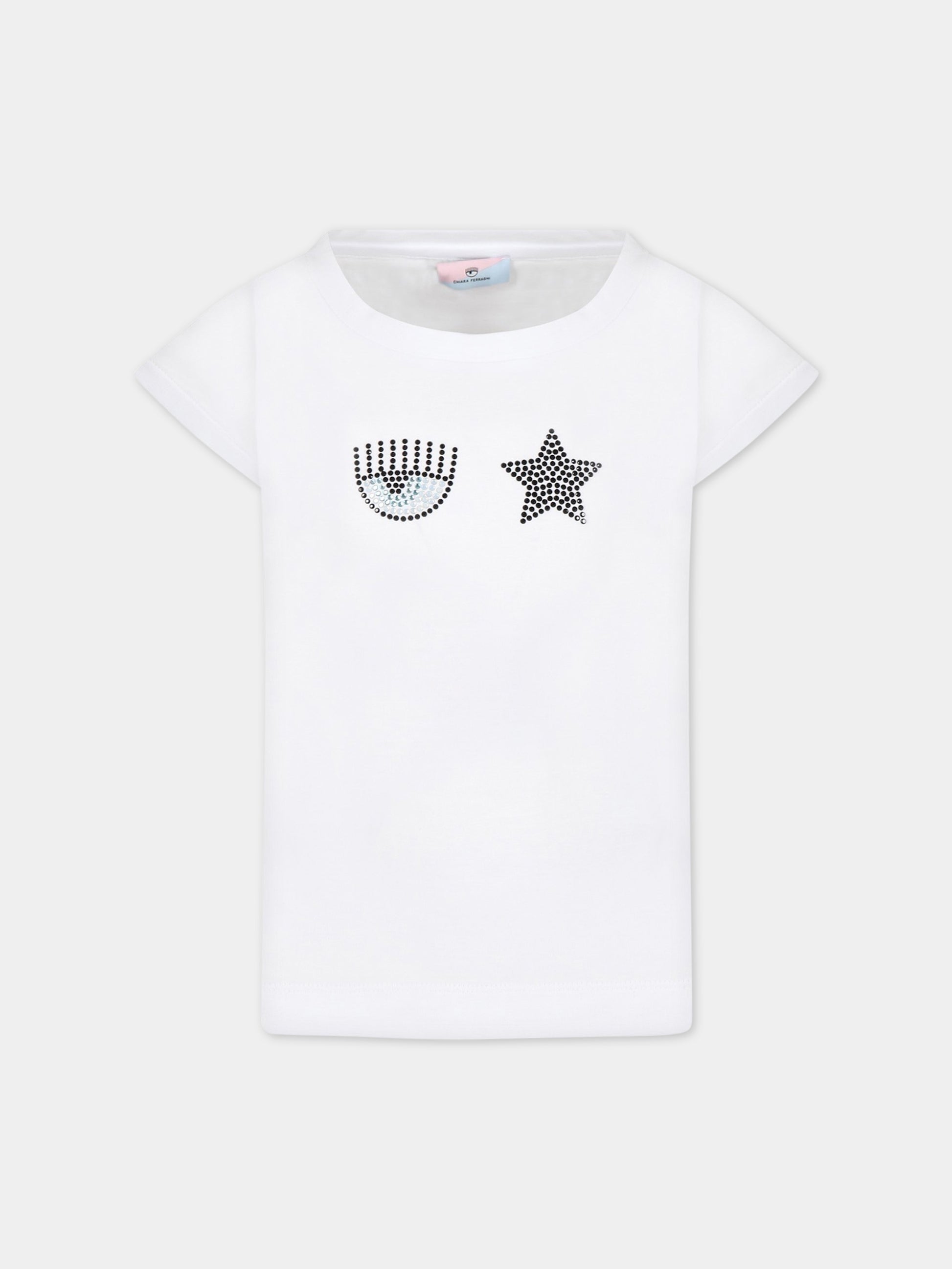 T-shirt bianca per bambina con iconico occhilino e stella,Chiara Ferragni Collection,51A604 1205 0099