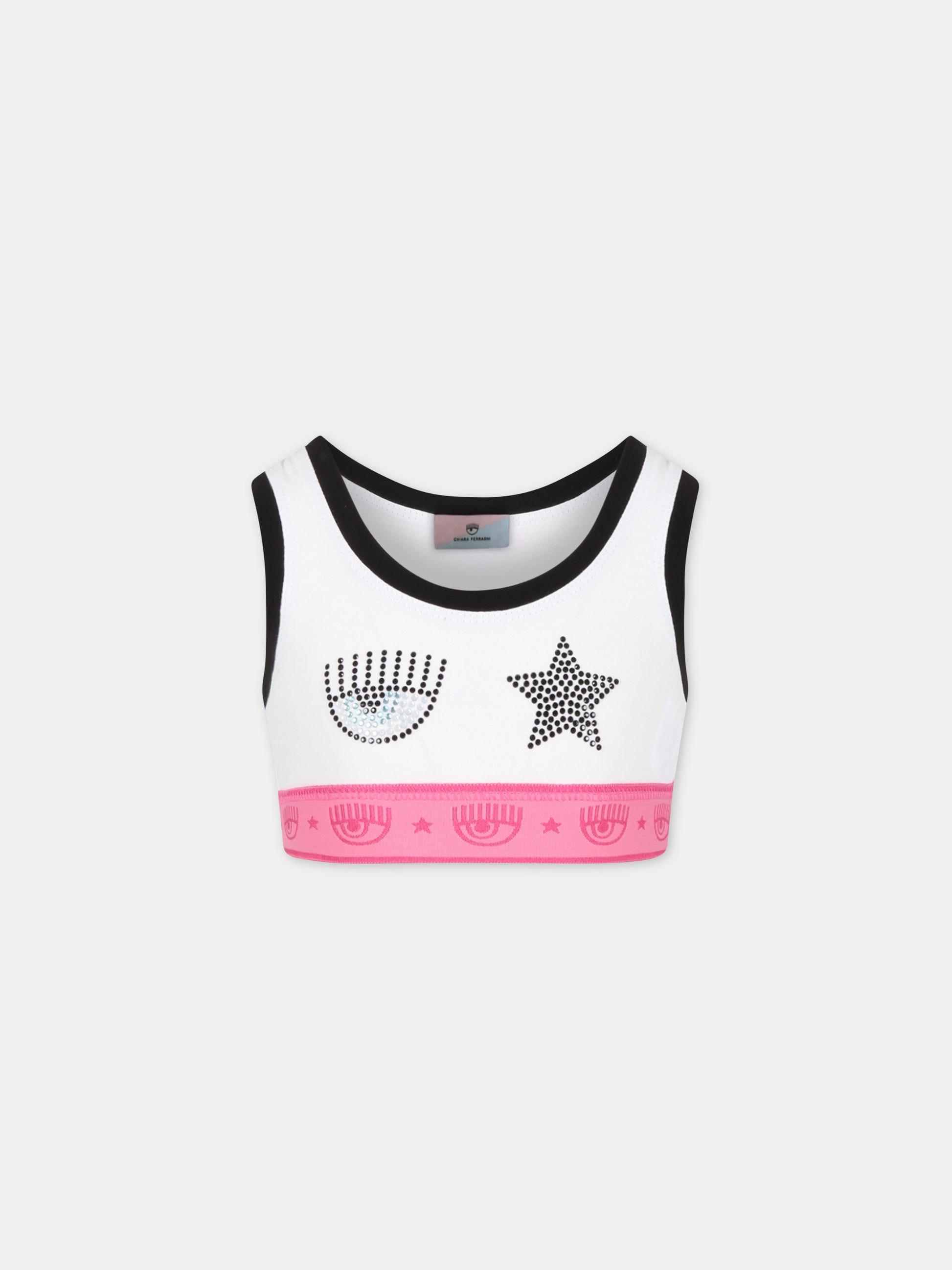 Top bianco per bambina con iconico occhiolino,Chiara Ferragni Collection,51A605 1201 0099