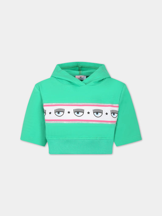 Felpa verde per bambina con iconici eyes flirting,Chiara Ferragni Collection,51A601 1250 026F